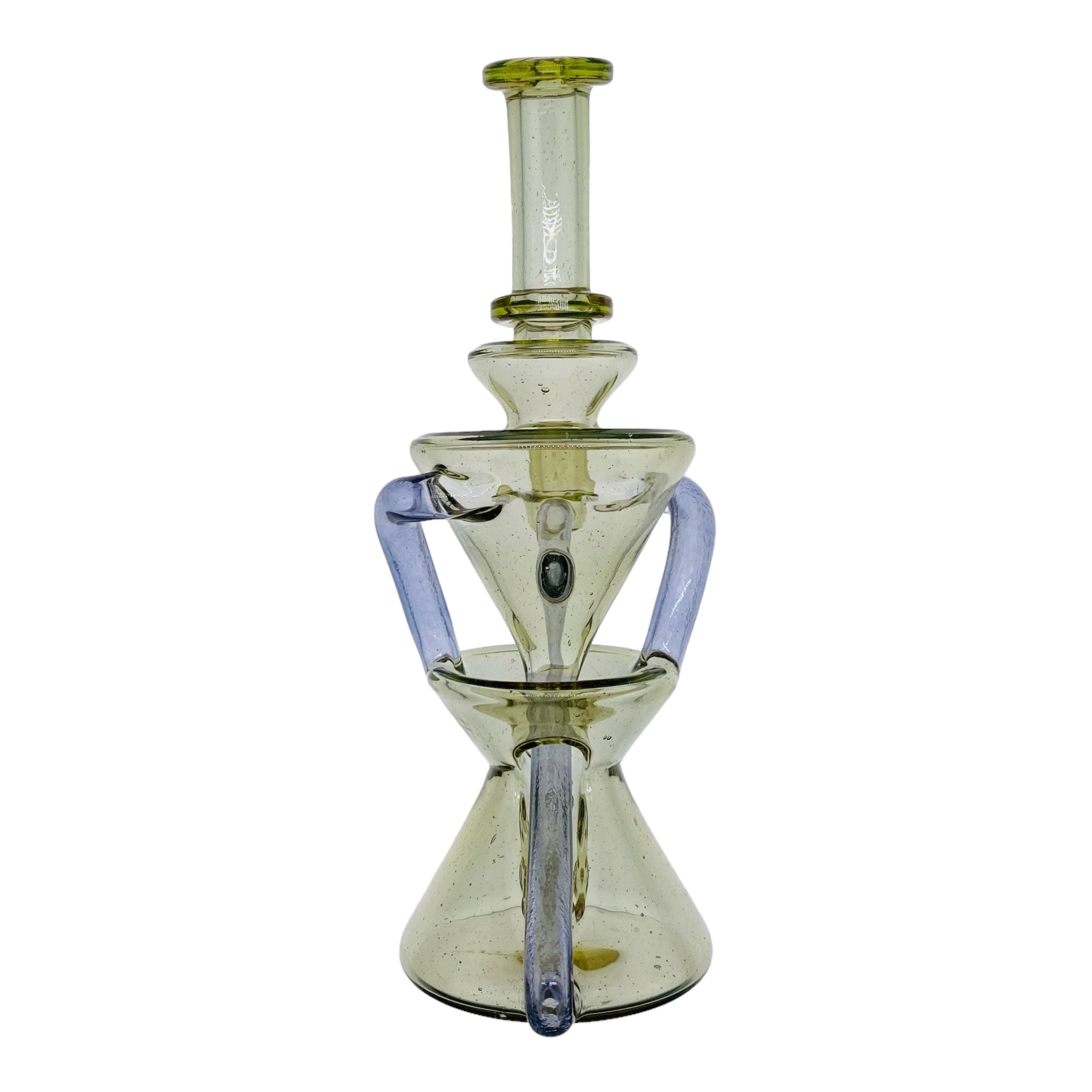 heady glass Captncronic Glass - Double Uptake Recycler Translucent Green With Purple Tubing