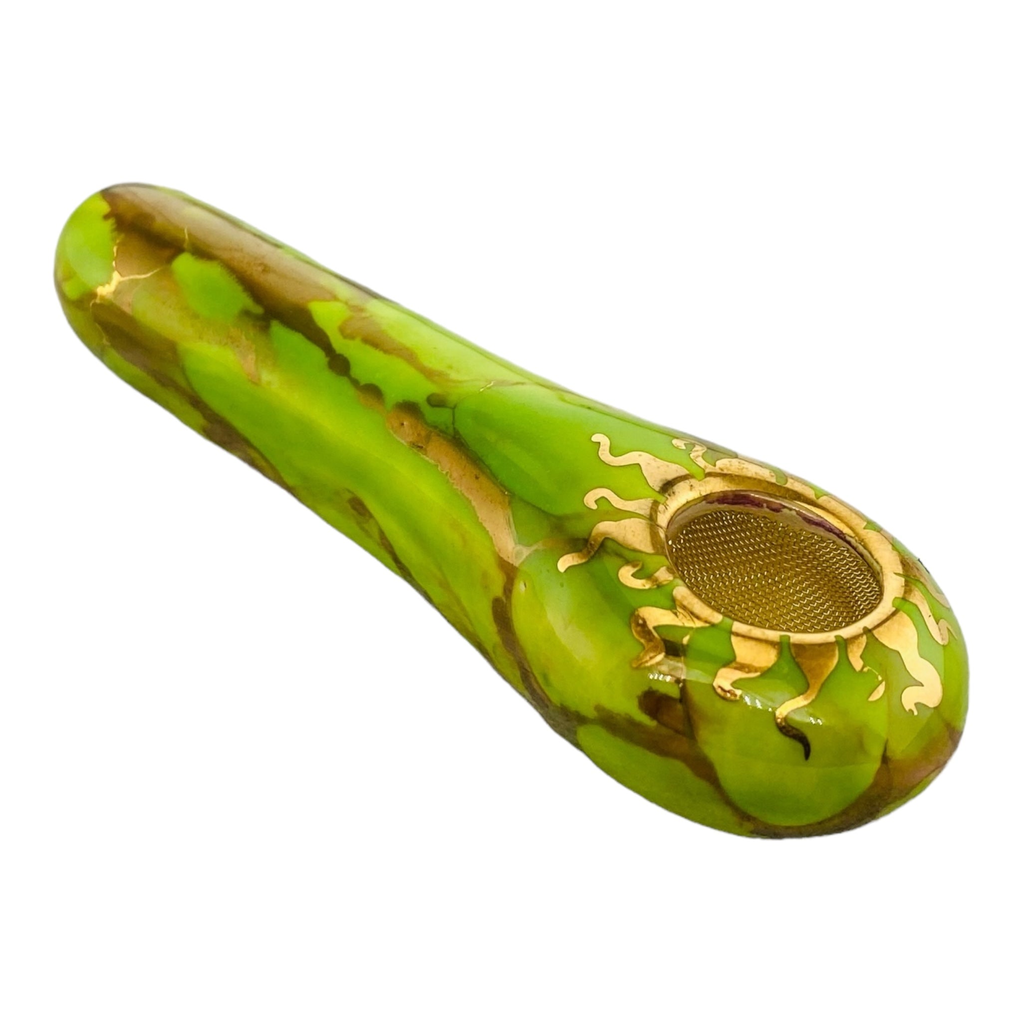 Green Ceramic Hand Pipe Basic Spoon with brass screen for sale