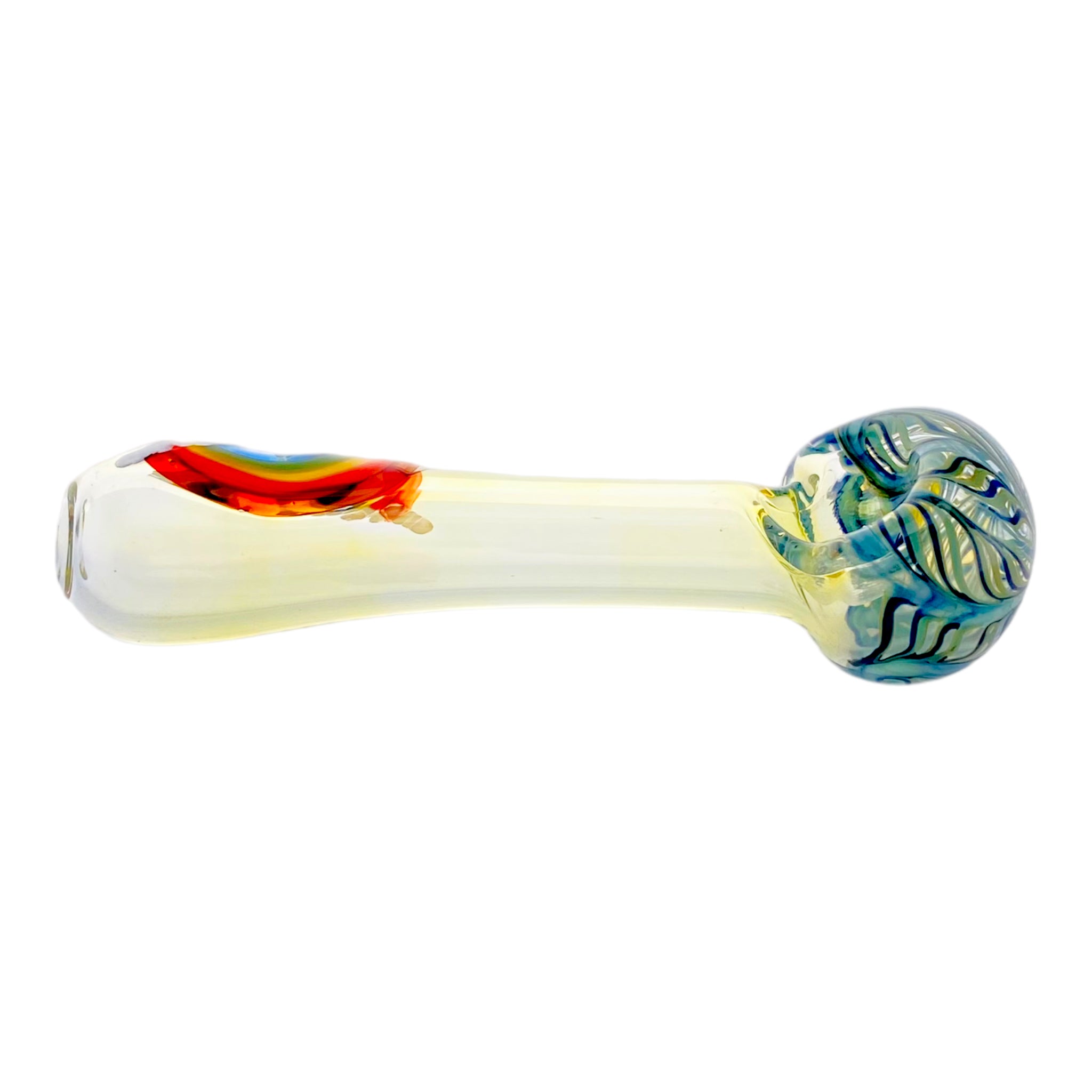 Fumed Glass Hand Pipe With Rainbow And Blue Wig Wag Bowl