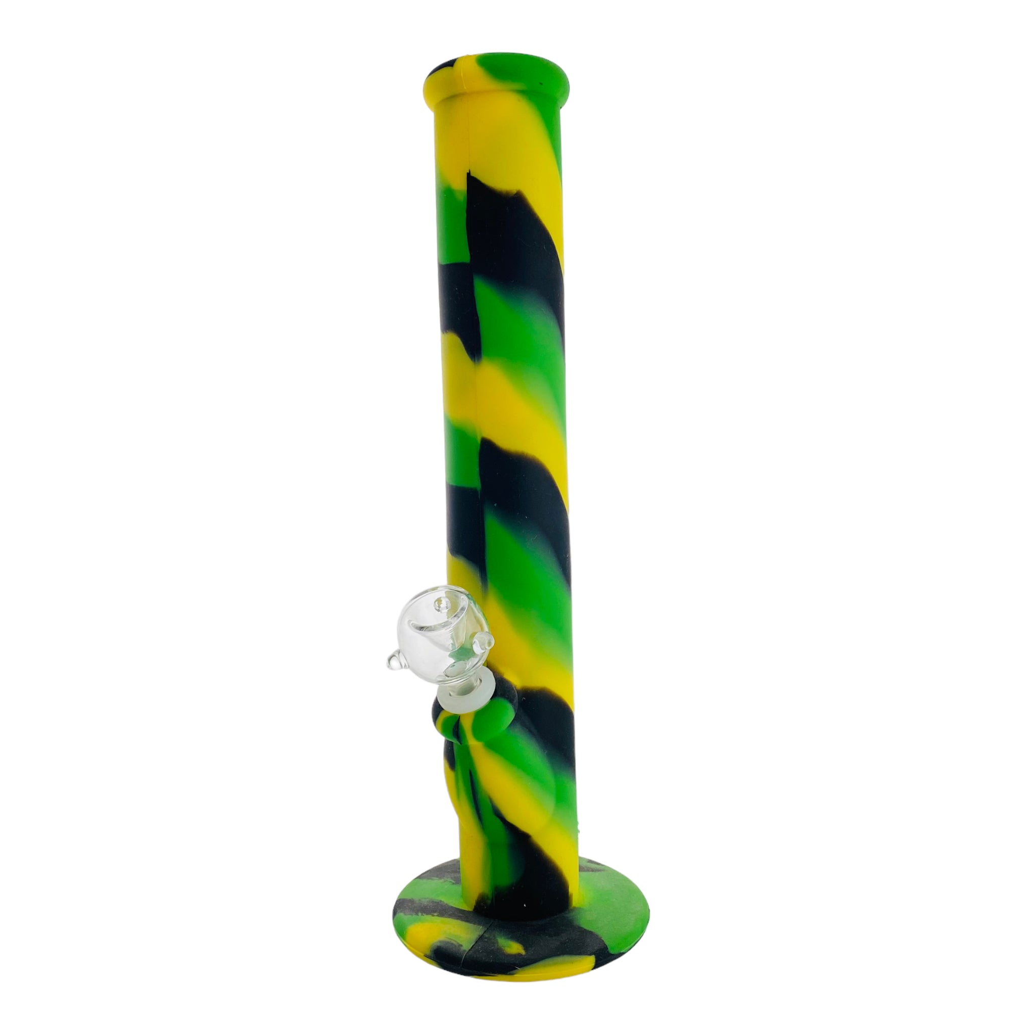 12 Inch Silicone Straight Bong With Green, Yellow, and Black Camouflage