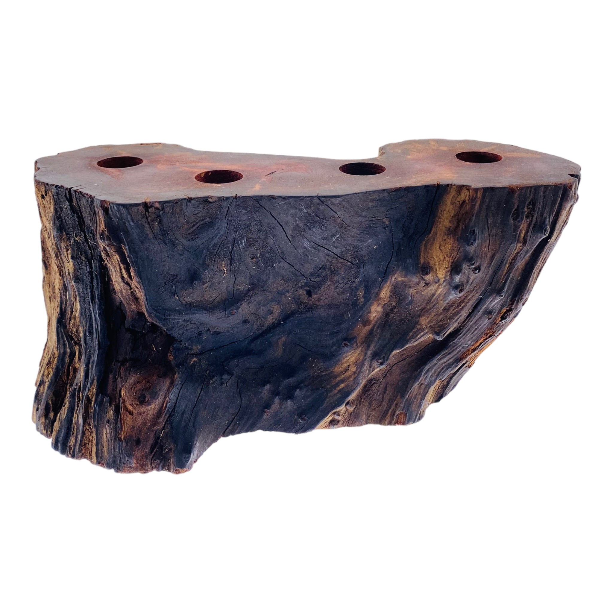 4 Hole Wood Display Stand Holder For 14mm Bong Bowl Pieces Or Quartz Bangers - Red Wood Burl With Live Edge