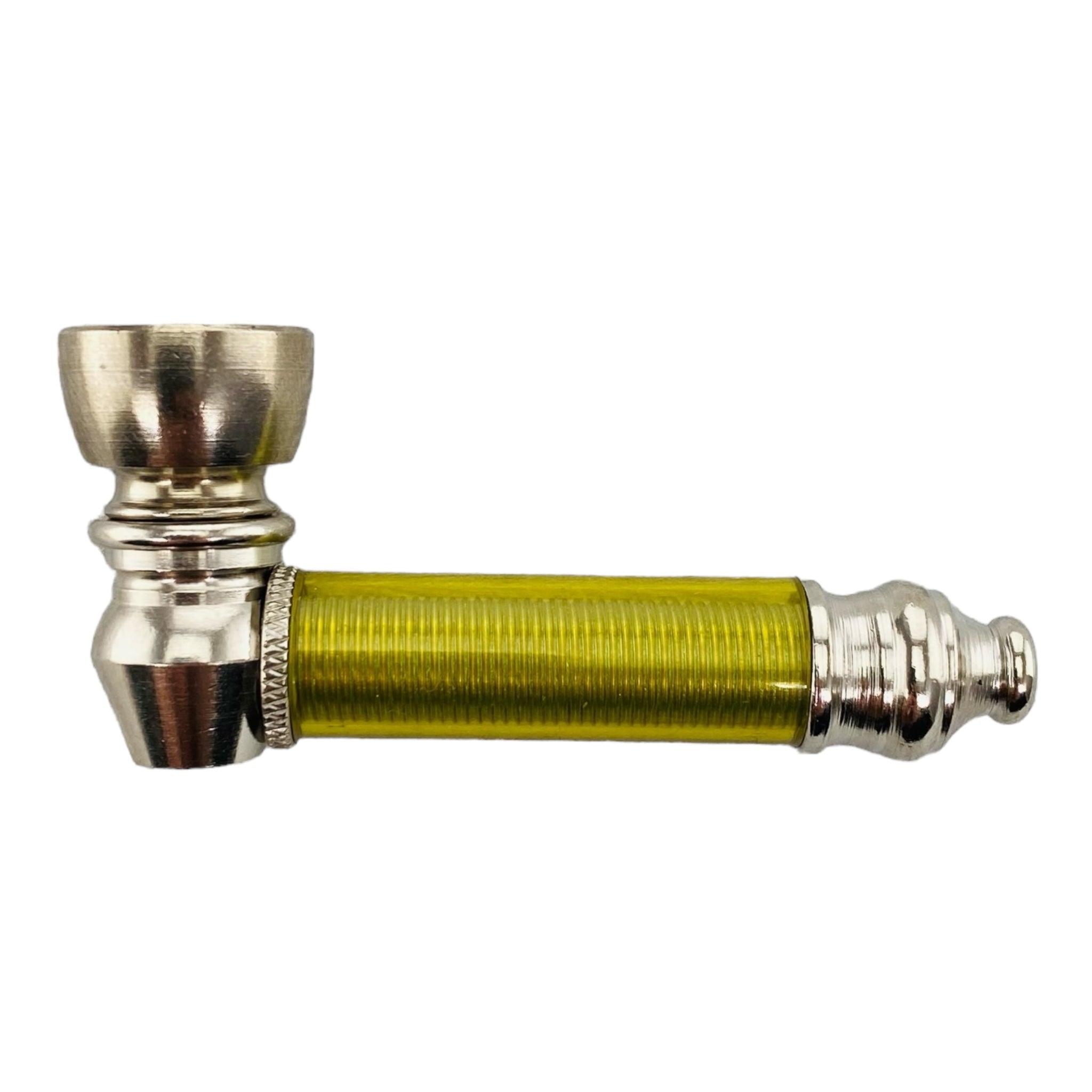 Metal Hand Pipes - Silver Chrome Hand Pipe With Yellow Plastic Stem