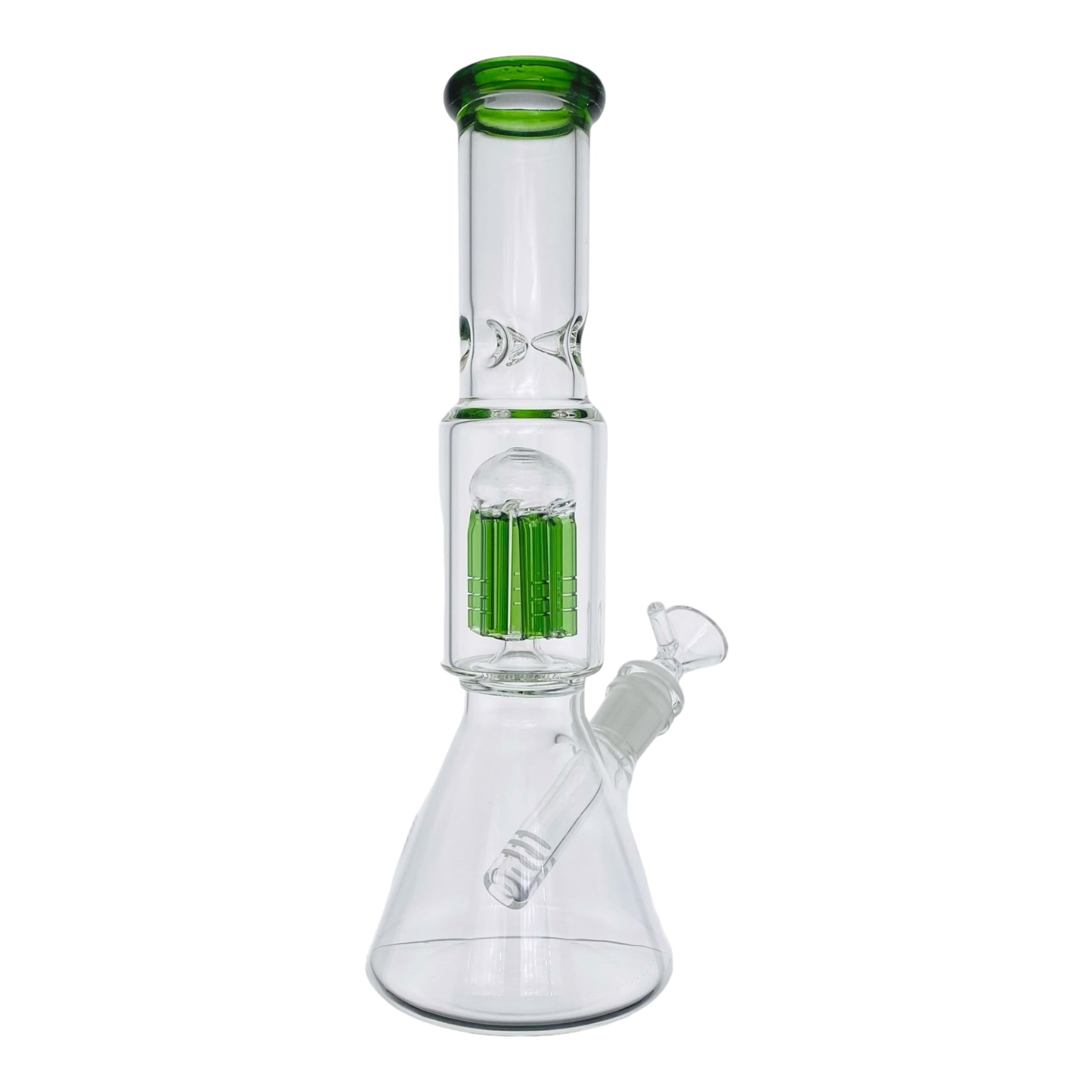 Clear Beaker Bong With Green Tree Perc And Mouthpiece