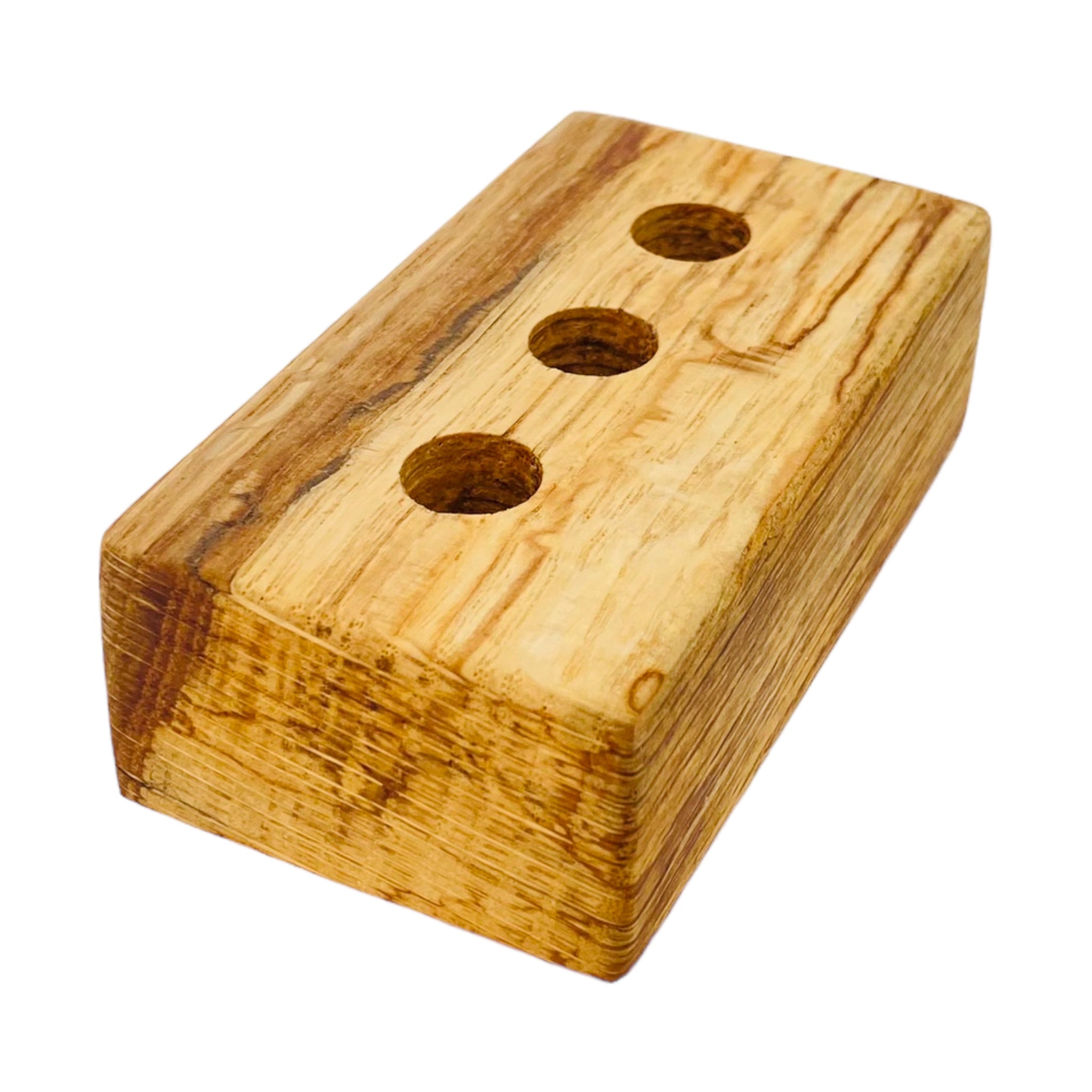 3 Hole Wood Display Stand Holder For 14mm Bong Bowl Pieces Or Quartz Bangers - Cork Oak