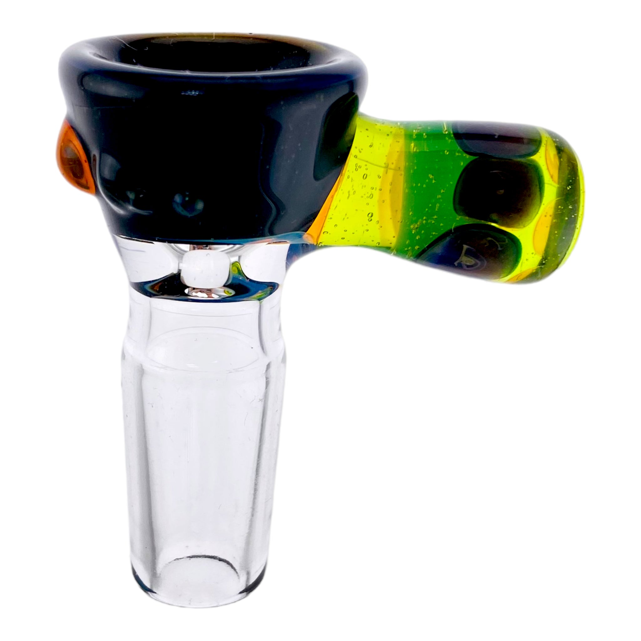 Arko Glass - 14mm Flower Bowl - Black With Green Dot Stack Handle