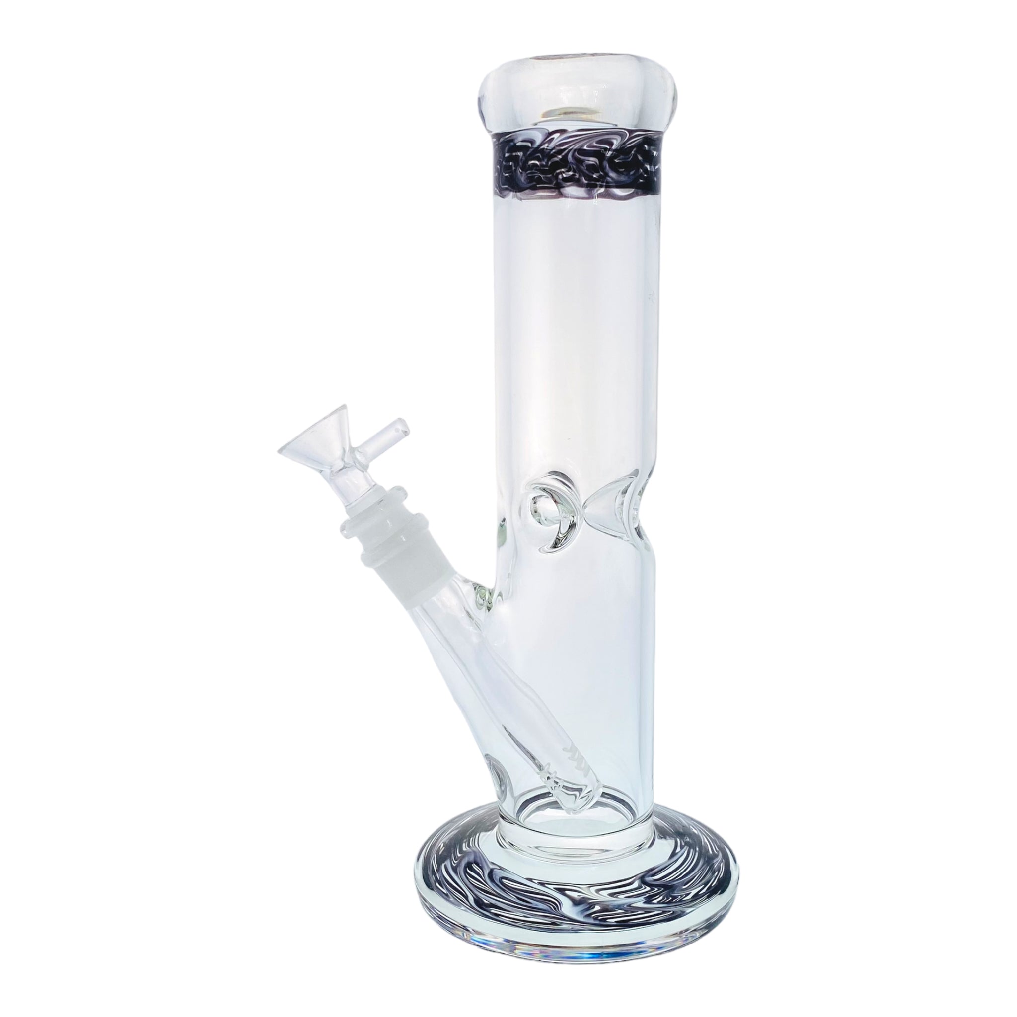 10 Inch Clear Straight Glass Bong With Black Wrap And Rake