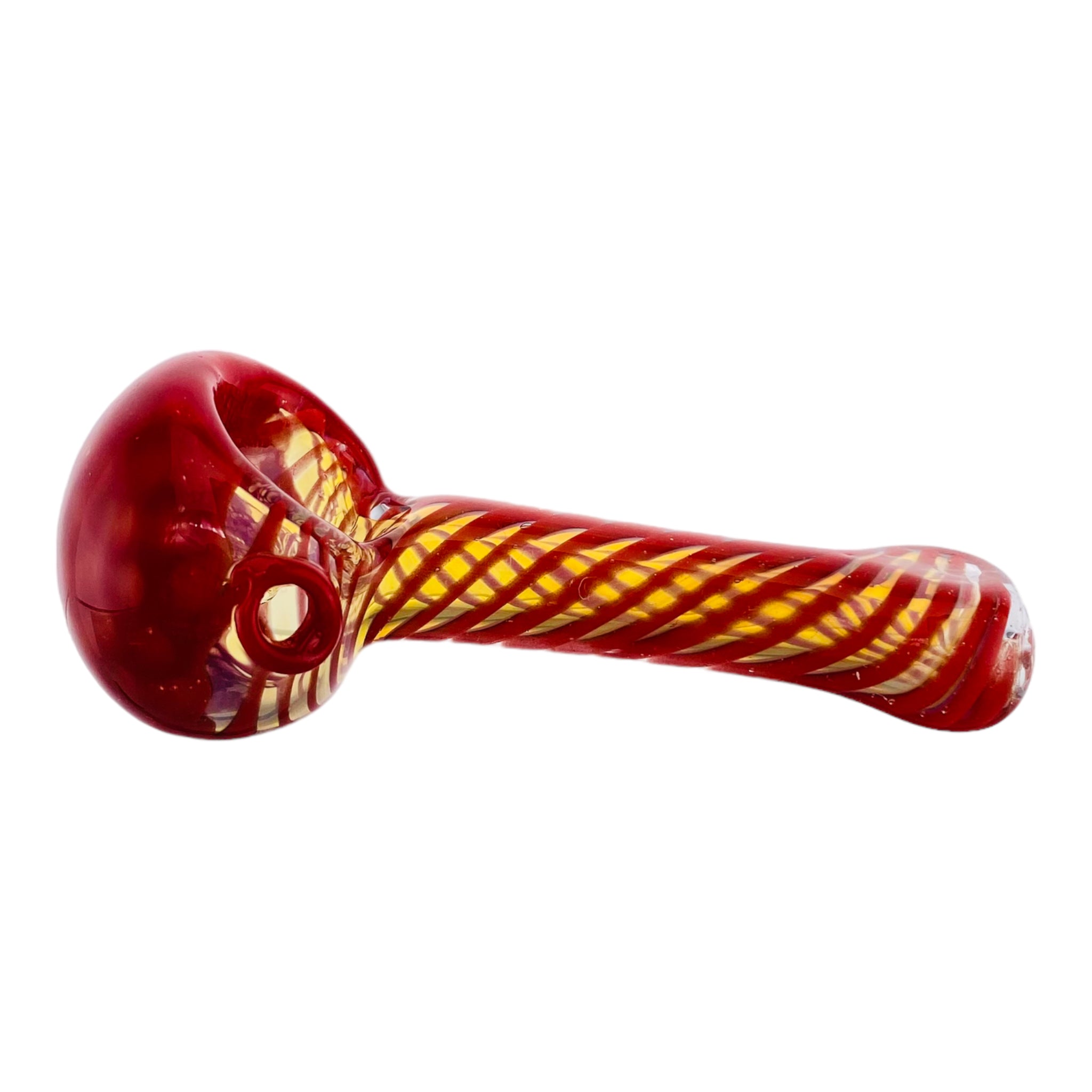 Color Changing Glass Spoon Pipe With Red Twist And Honeycomb End