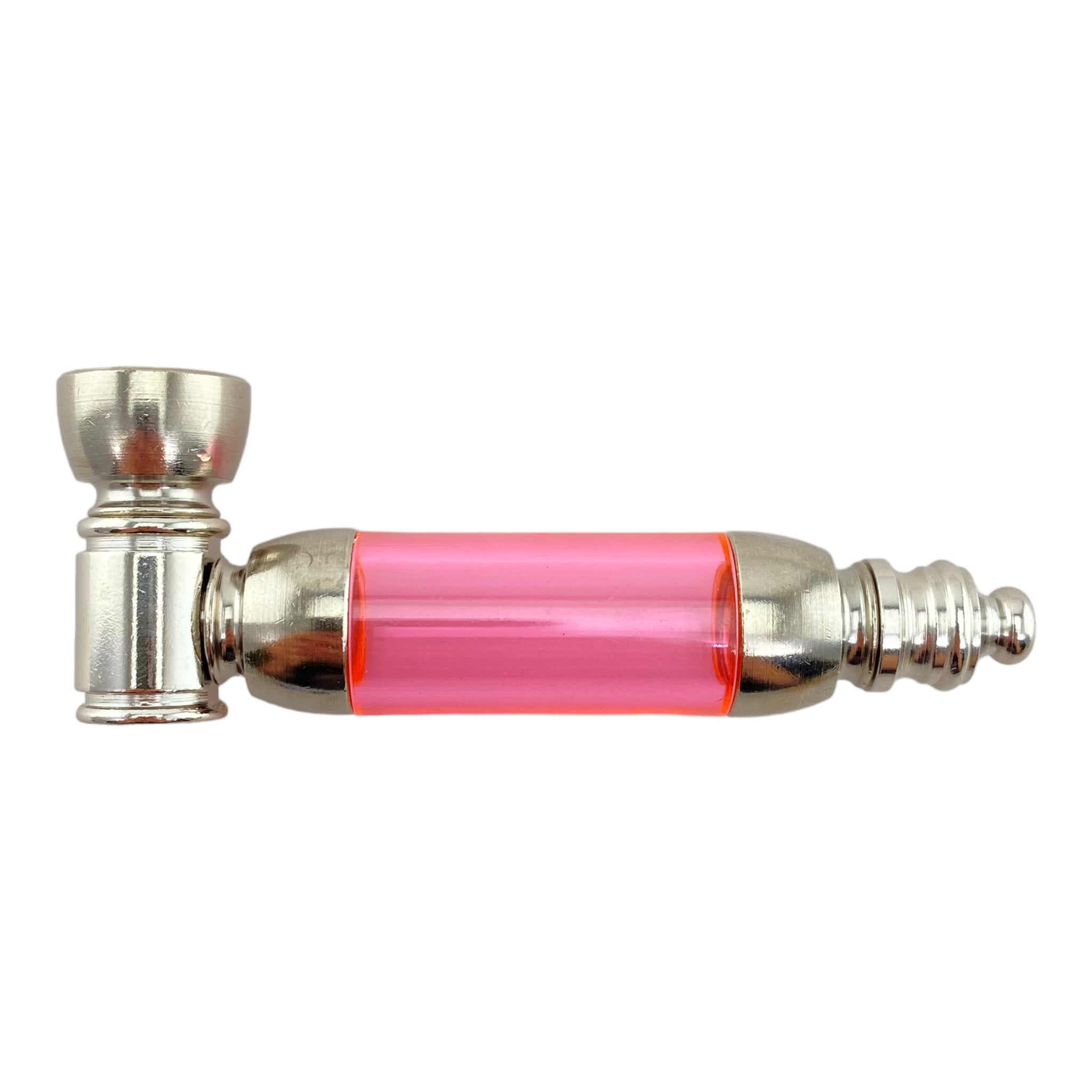cute girly Metal Hand Pipes - Silver Chrome Hand Pipe With Large Pink Plastic Chamber