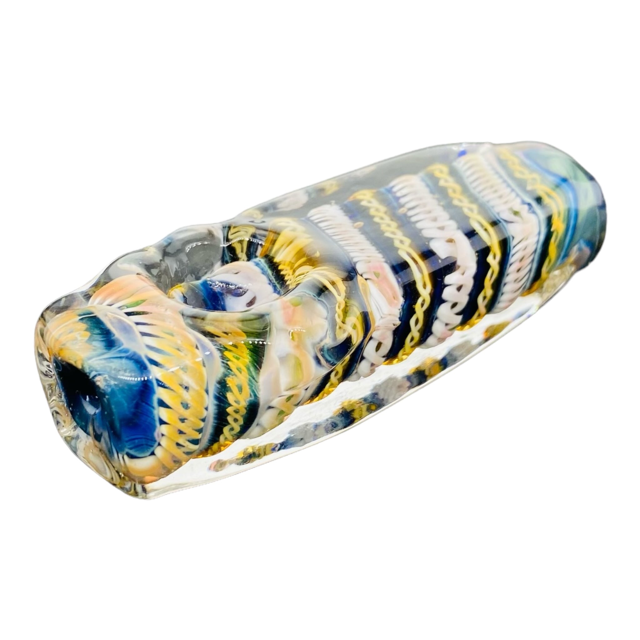 Glass Hand Pipes - Yellow Linework Inside Out Rectangle Glass Hand Pipe