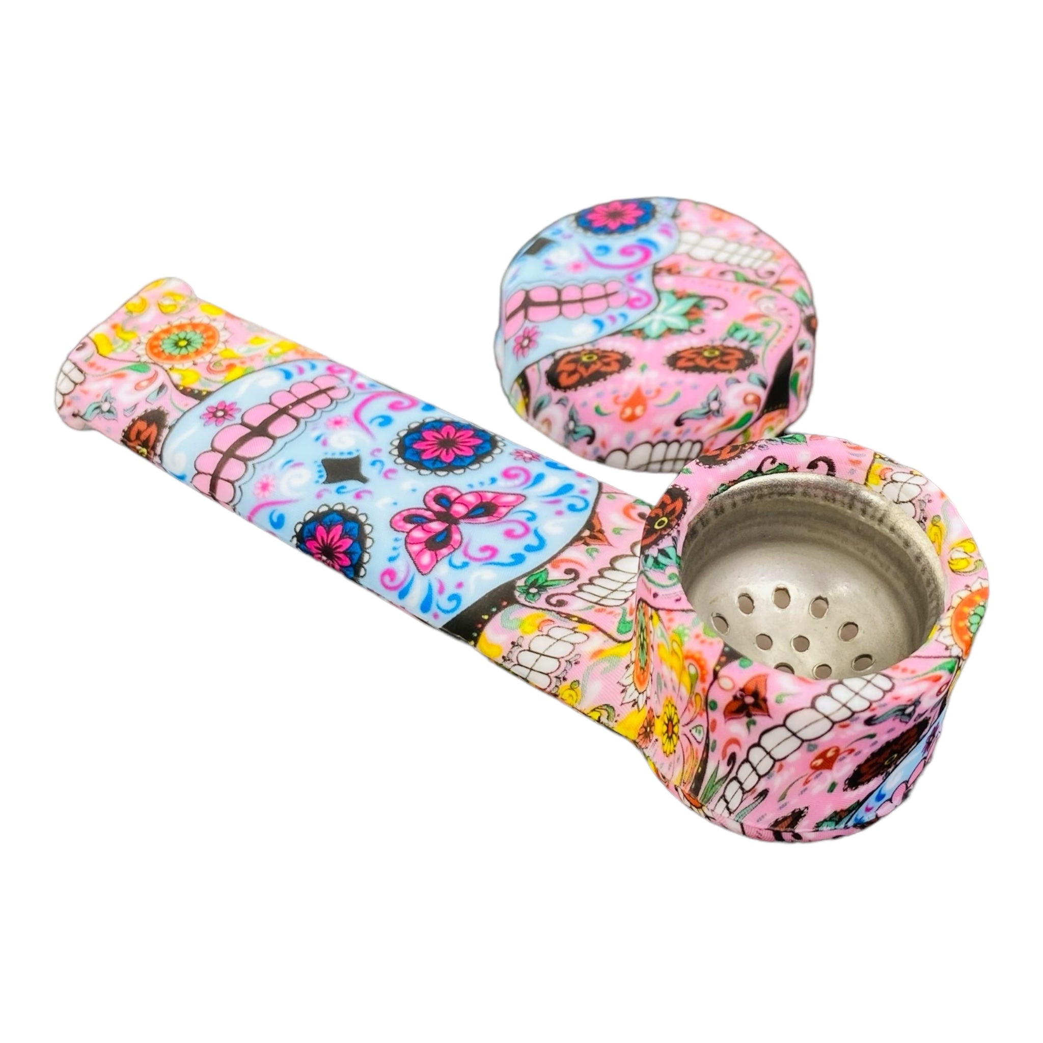 cute and girly Small Sugar Skull Silicone Hand Pipe With Metal Bowl for sale