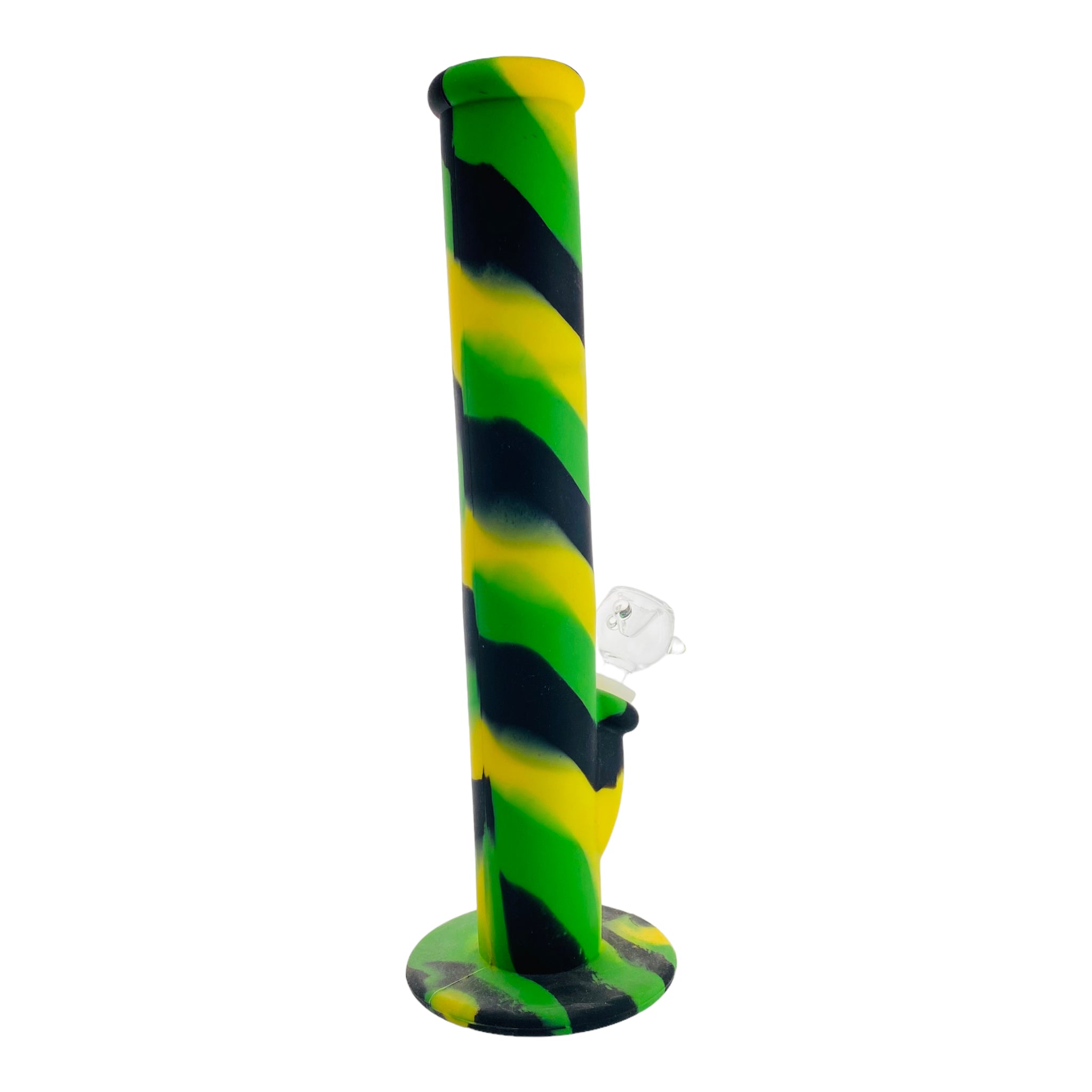 12 Inch Silicone Straight Bong With Green, Yellow, and Black Camouflage