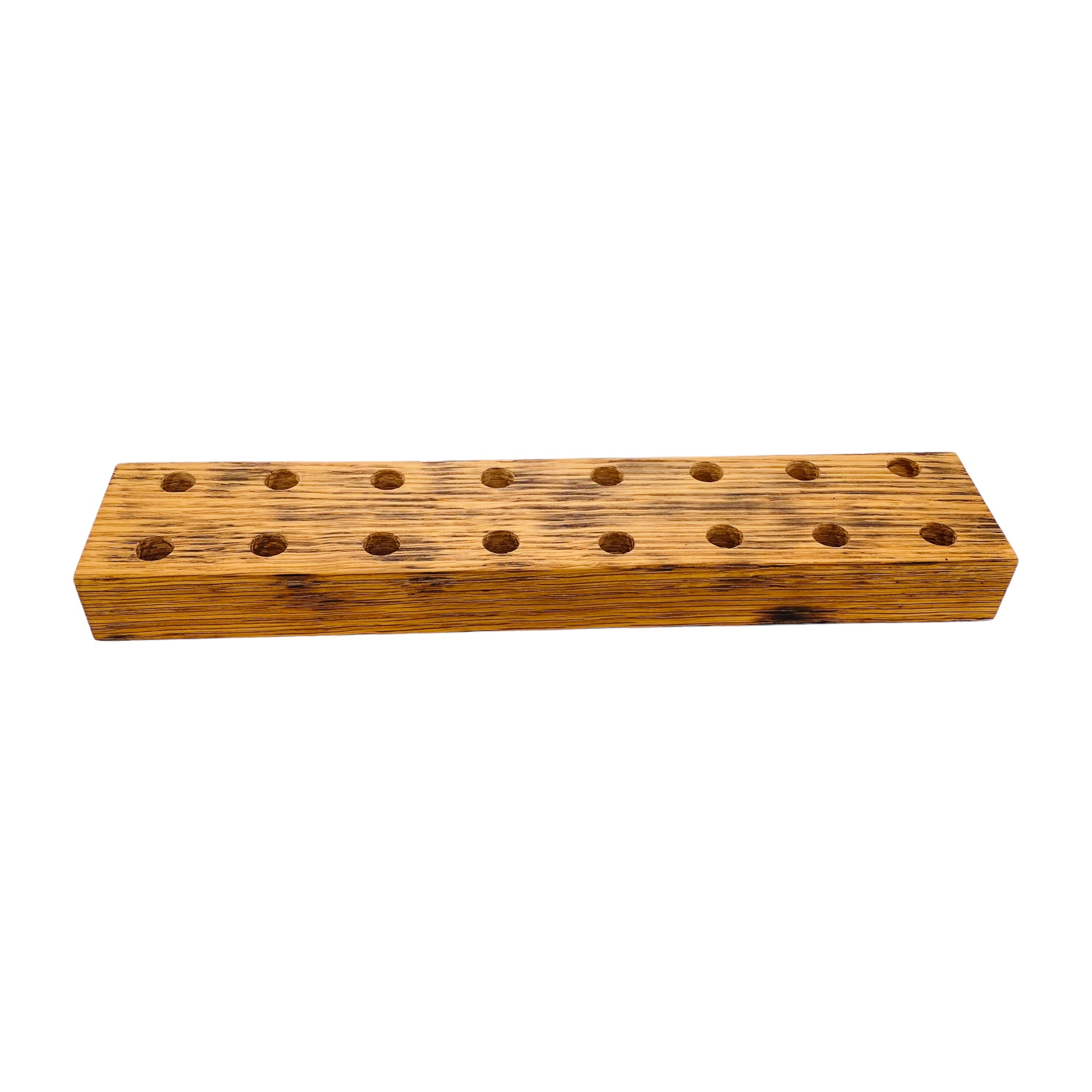 16 Hole Wood Display Stand Holder For 14mm Bong Bowl Pieces Or Quartz Bangers - Charred White Oak