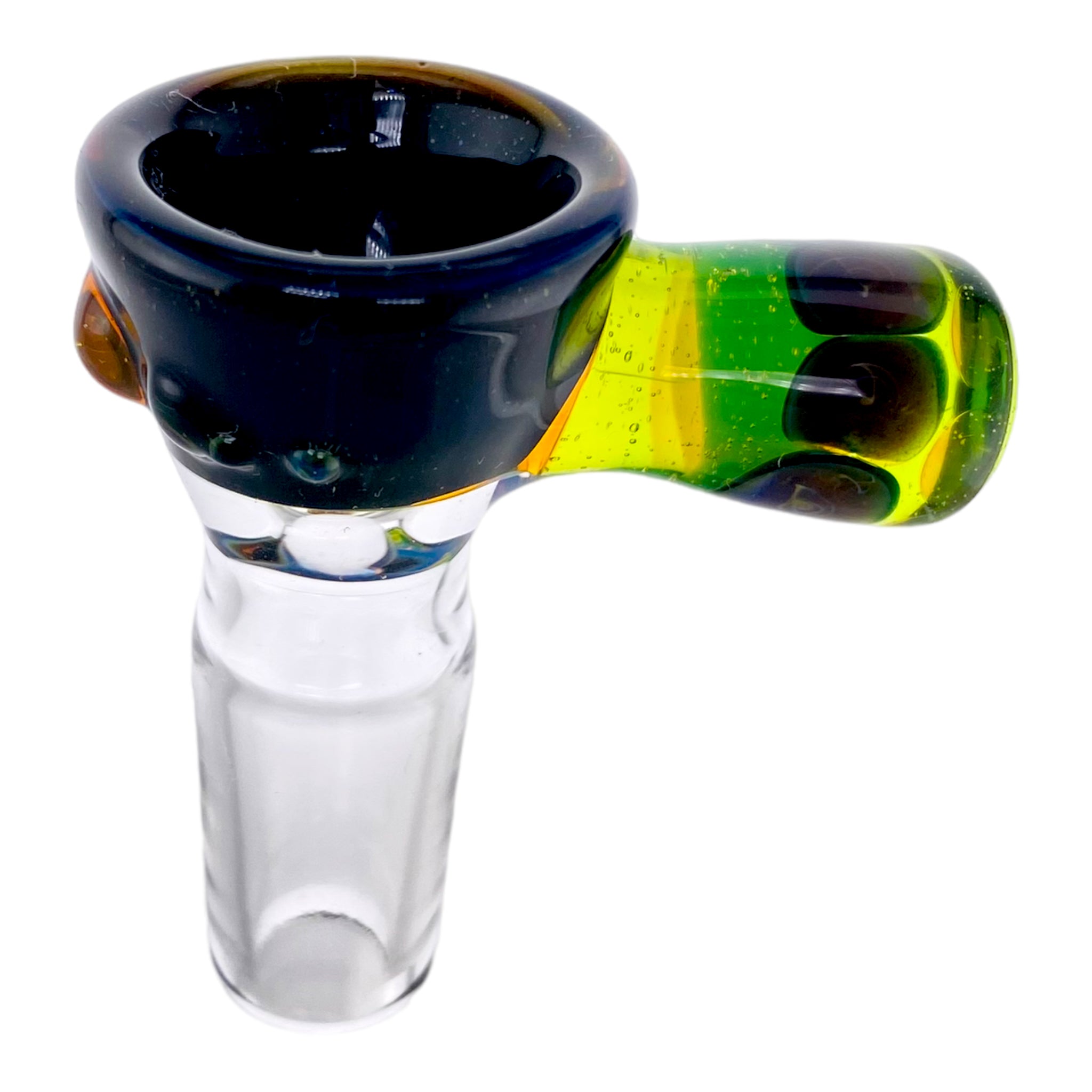 Arko Glass - 14mm Flower Bowl - Black With Green Dot Stack Handle