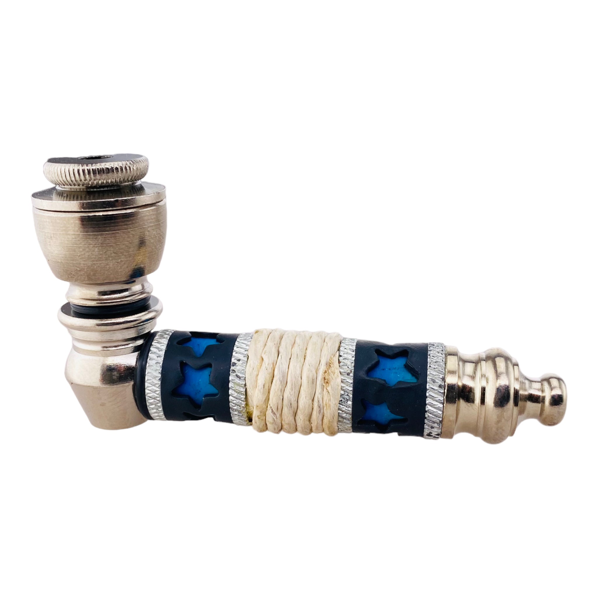 Metal Hand Pipes - Silver Chrome Hand Pipe With Blue Stars