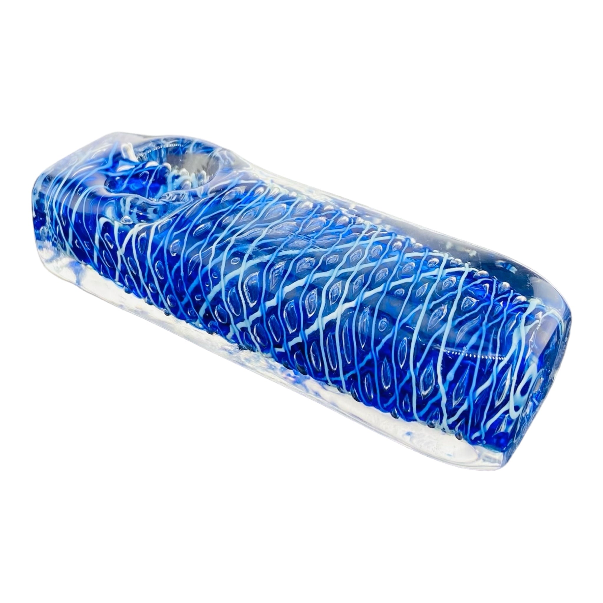 Glass Hand Pipes - Blue And White Linework Rectangle Glass Hand Pipe