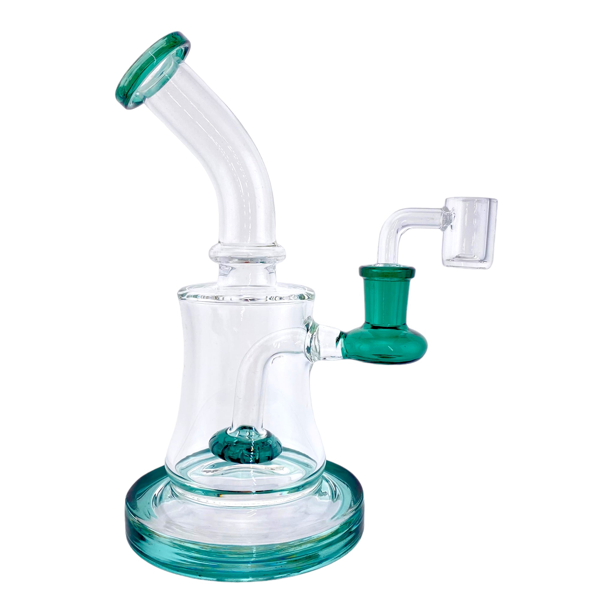Small Clear Dab Rig With Dark Green Showerhead Perc