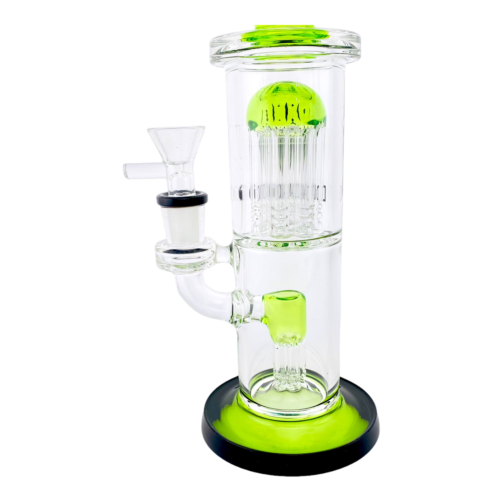 Diamond Glass Bubbler Bong With Double Tree Perc & Green & Black Accents