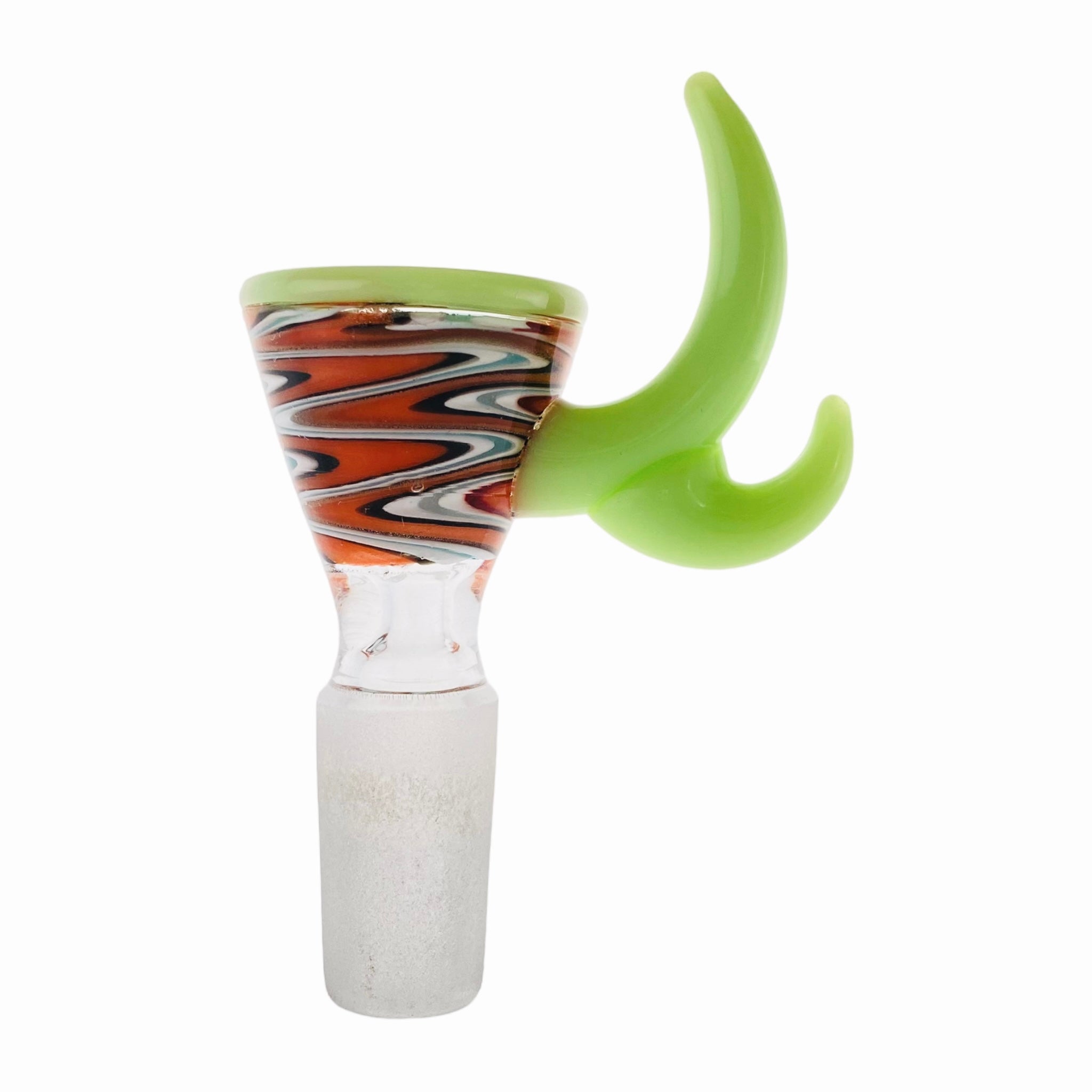 14mm Flower Bowl - Fire and Ice Wig Wag Bong Bowl Piece With Green Horn Handle