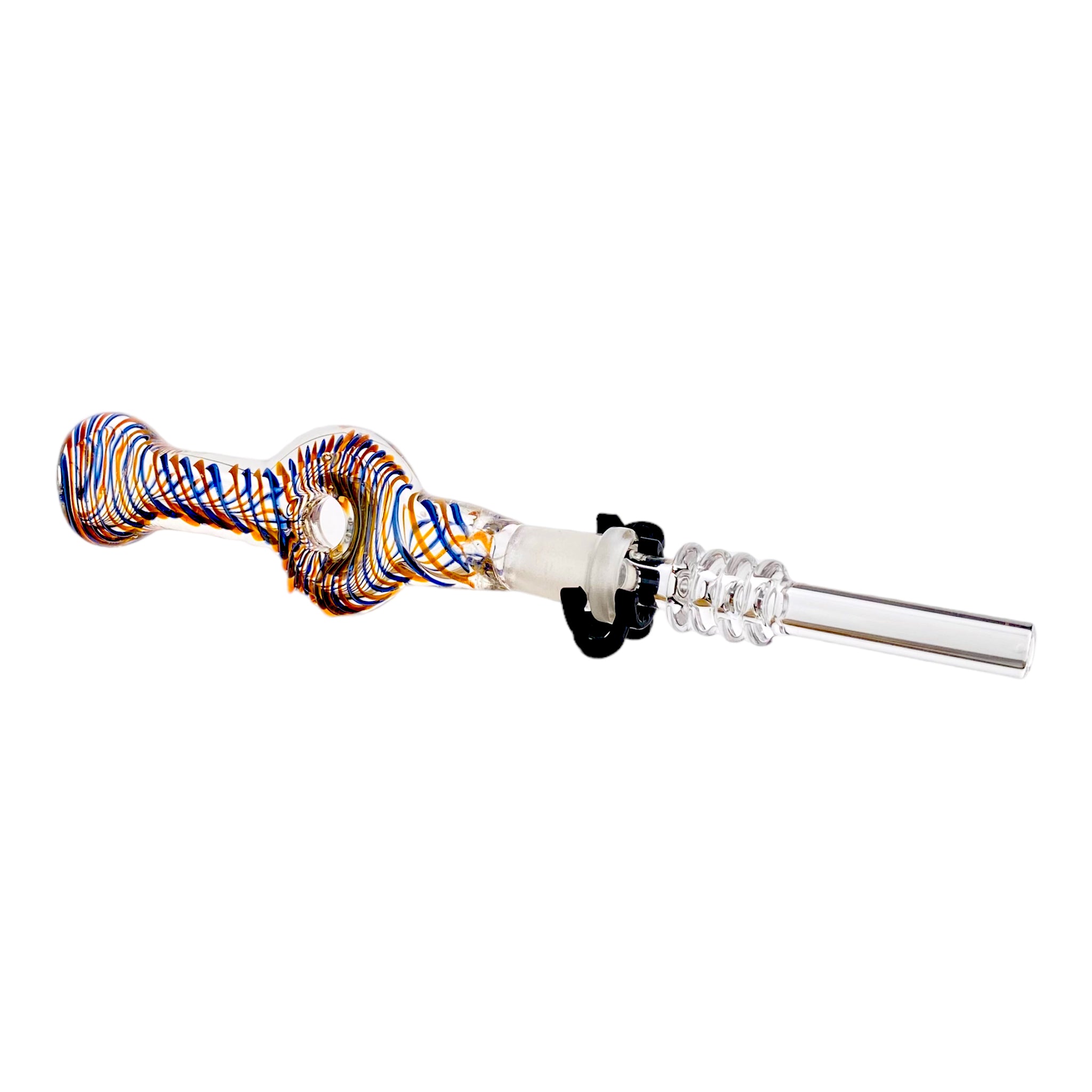 10mm Nectar Collector - Blue And Orange Inside Out Spiral Donut With 10mm Quartz Tip