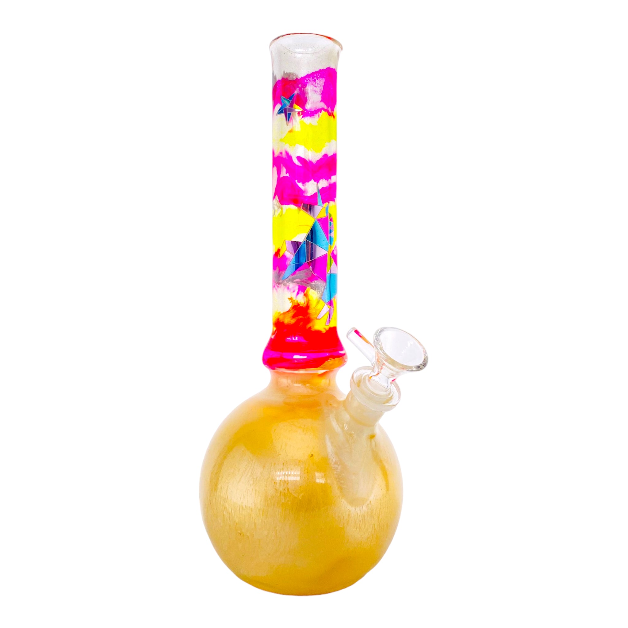 Oregon Blown Glass - Pink And Yellow Unicorn Decal Bubble Base Bong