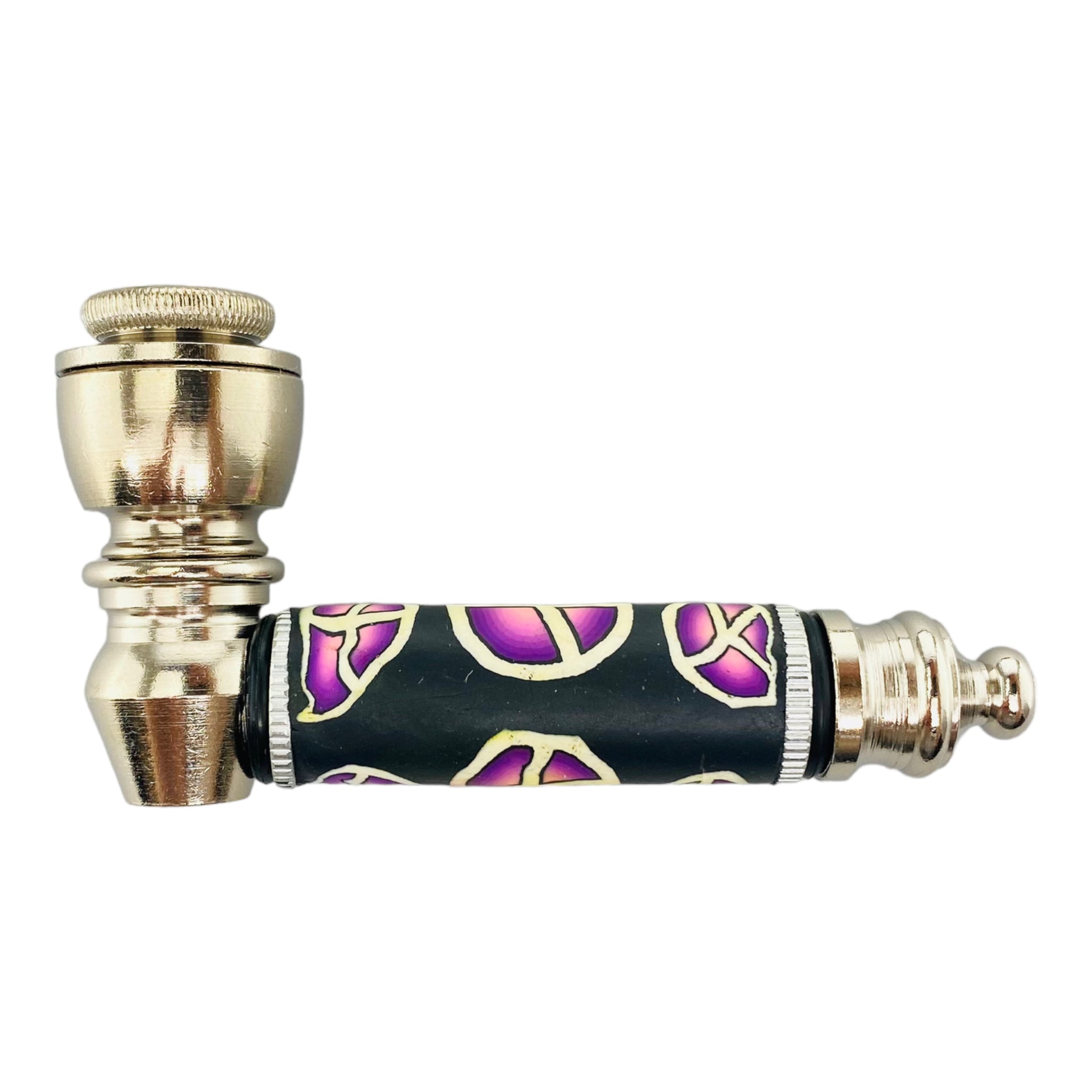 Silver Chrome smoking Hand Pipe With Purple Peace Signs