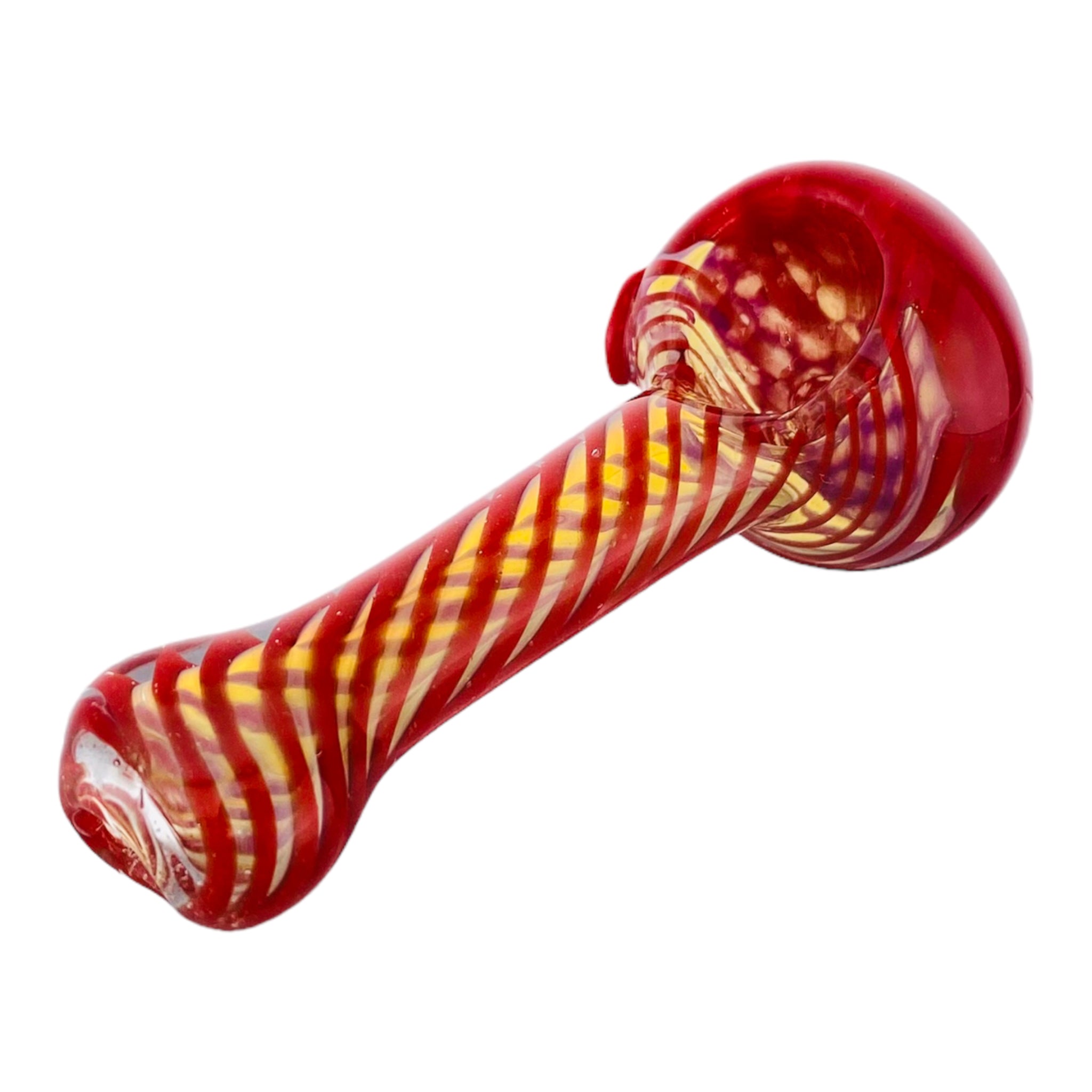 Color Changing Glass Spoon Pipe With Red Twist And Honeycomb End