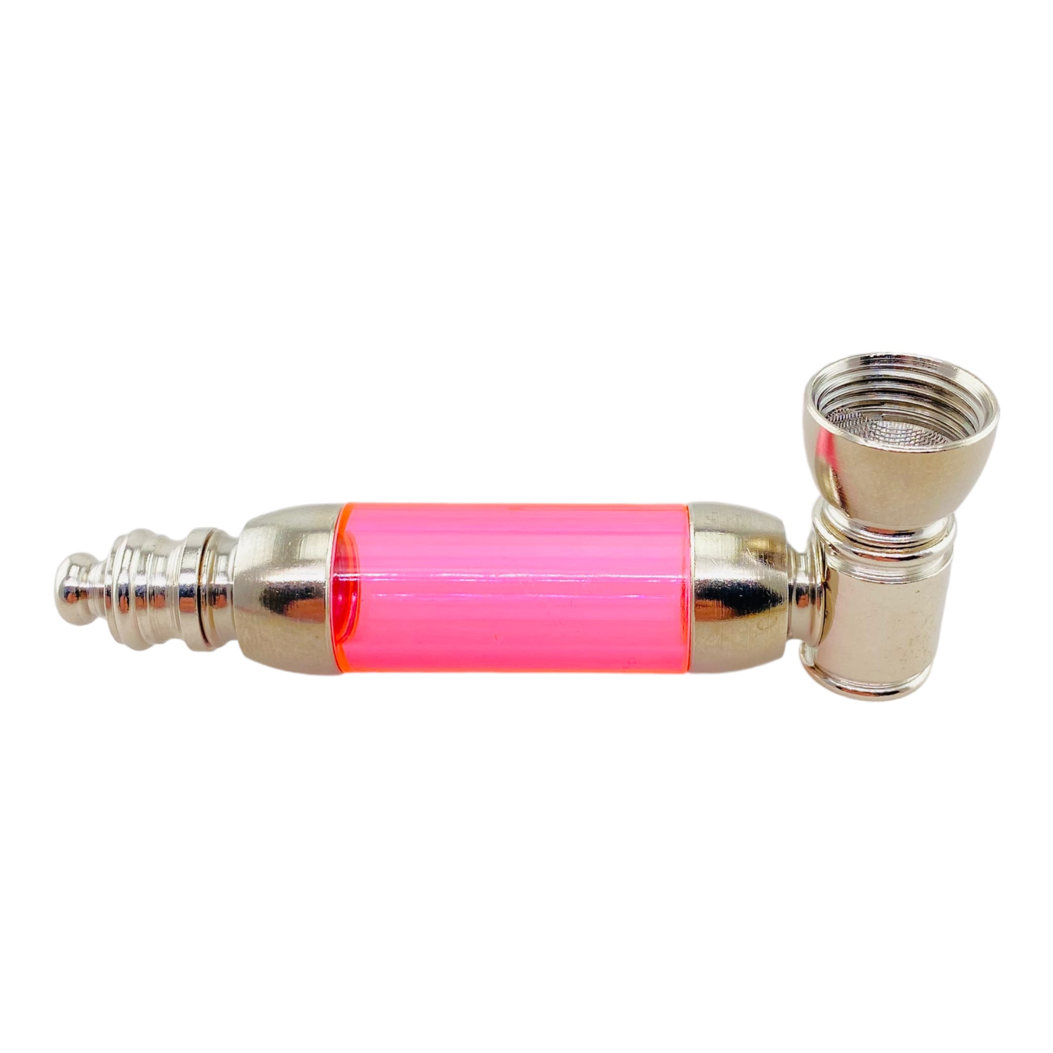 cute girly Metal Hand Pipes - Silver Chrome Hand Pipe With Large Pink Plastic Chamber