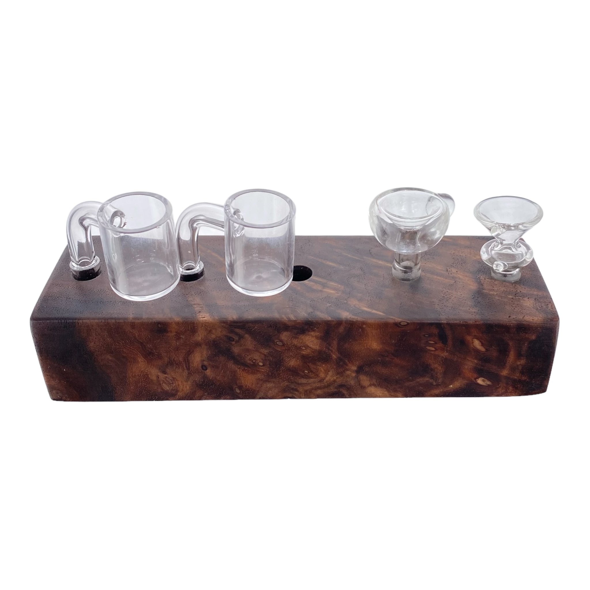 5 Hole Wood Display Stand Holder For 10mm Bong Bowl Pieces Or Quartz Bangers - Black Walnut Burl