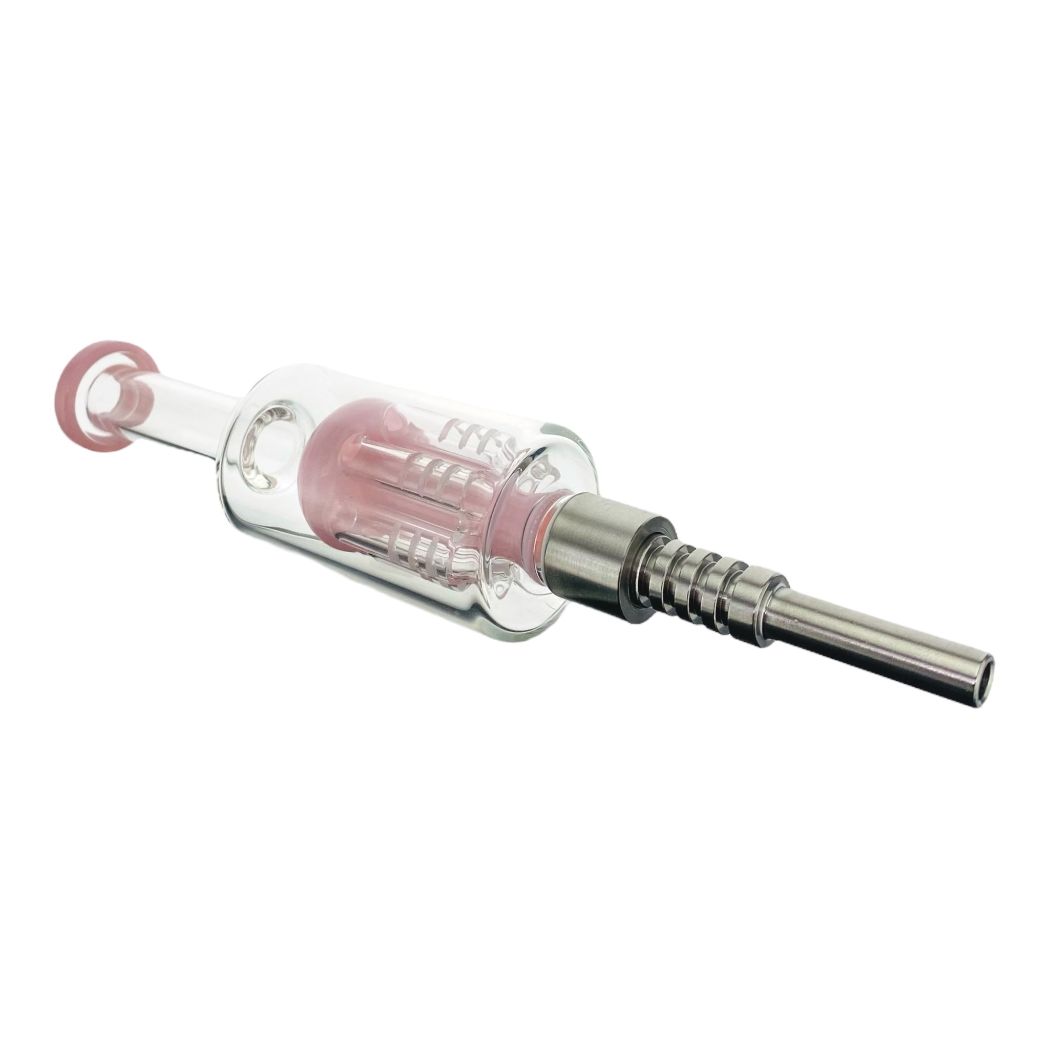 Pink Nectar Collector With Tree Perc And Threaded Metal Tip