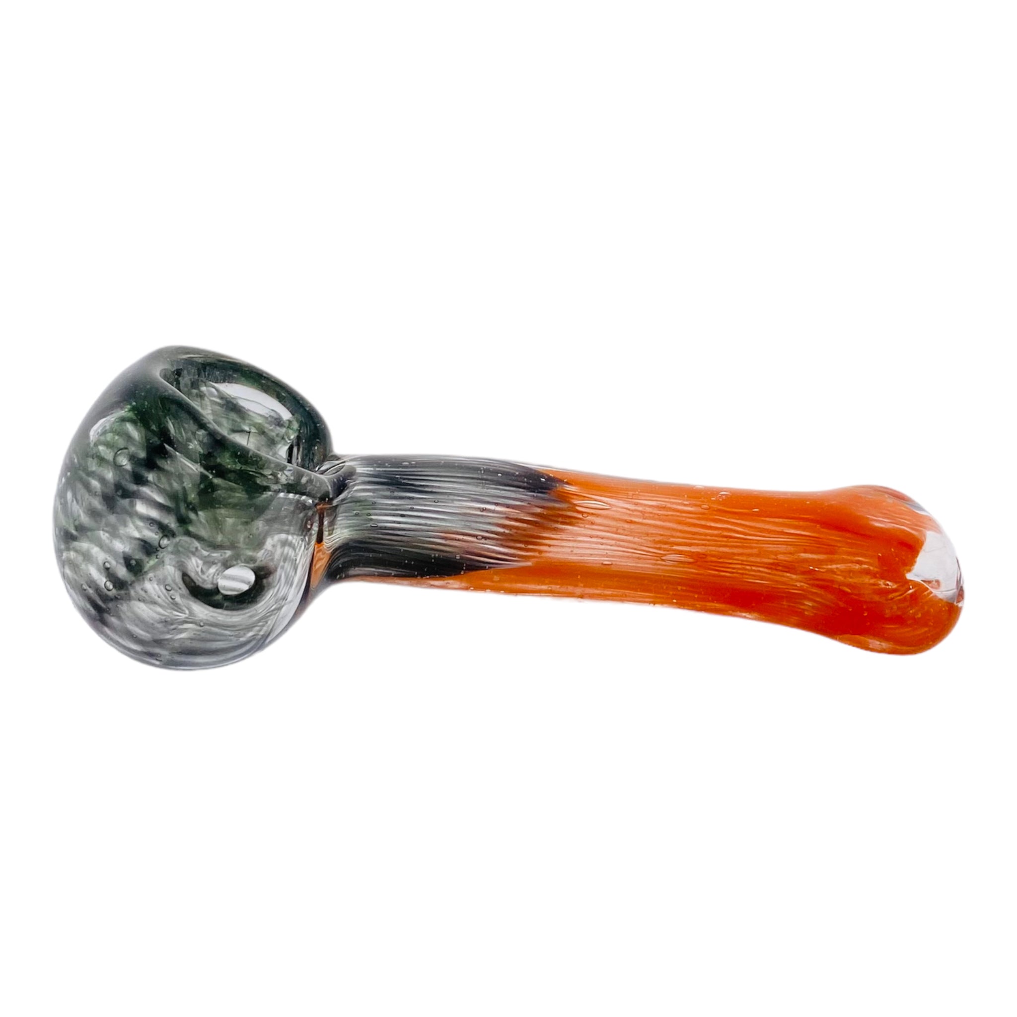 Basic Glass Spoon Pipe With Orange And Black Spiral Color Twist