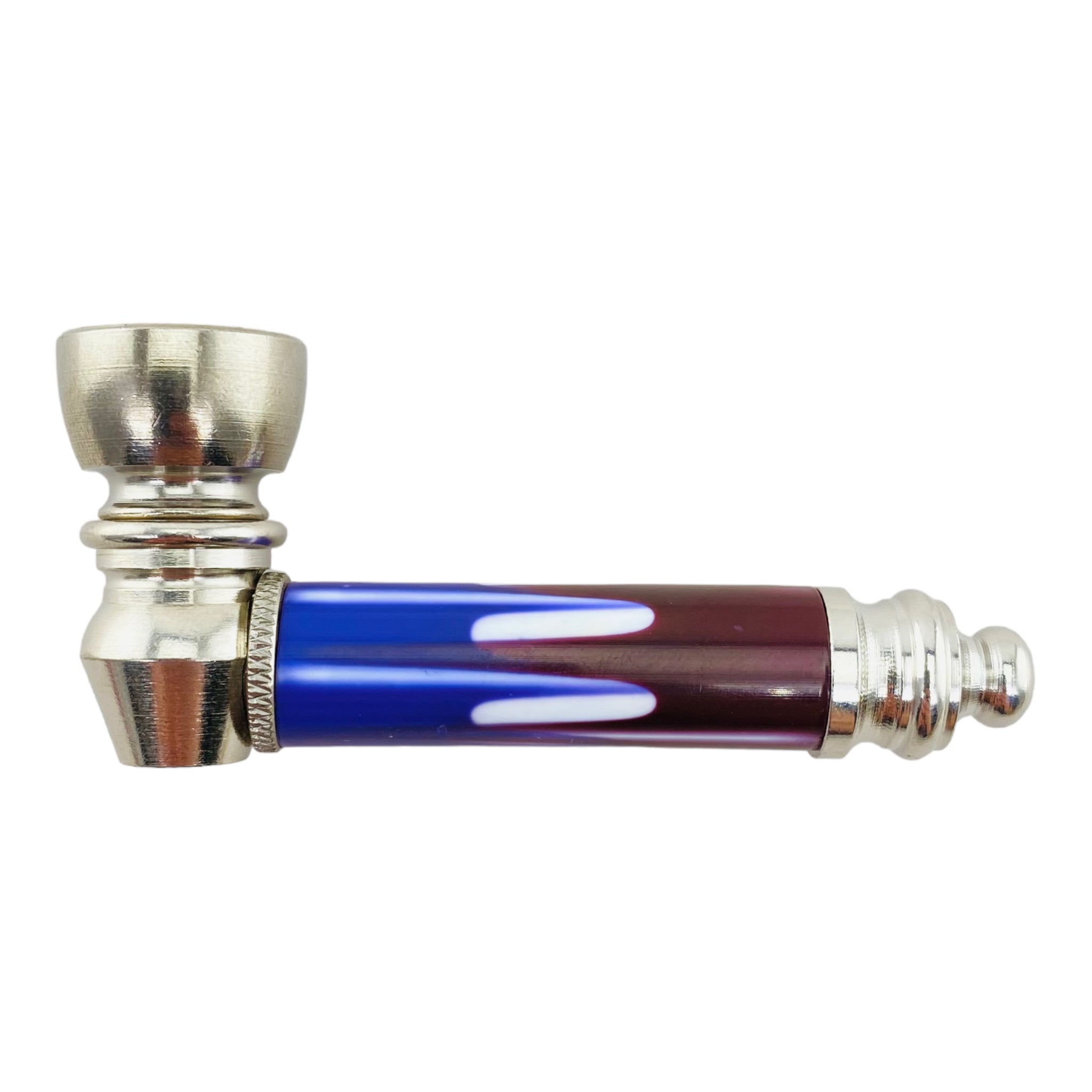 Metal Hand Pipes - Silver Chrome Hand Pipe With Blue And Purple Plastic Stem