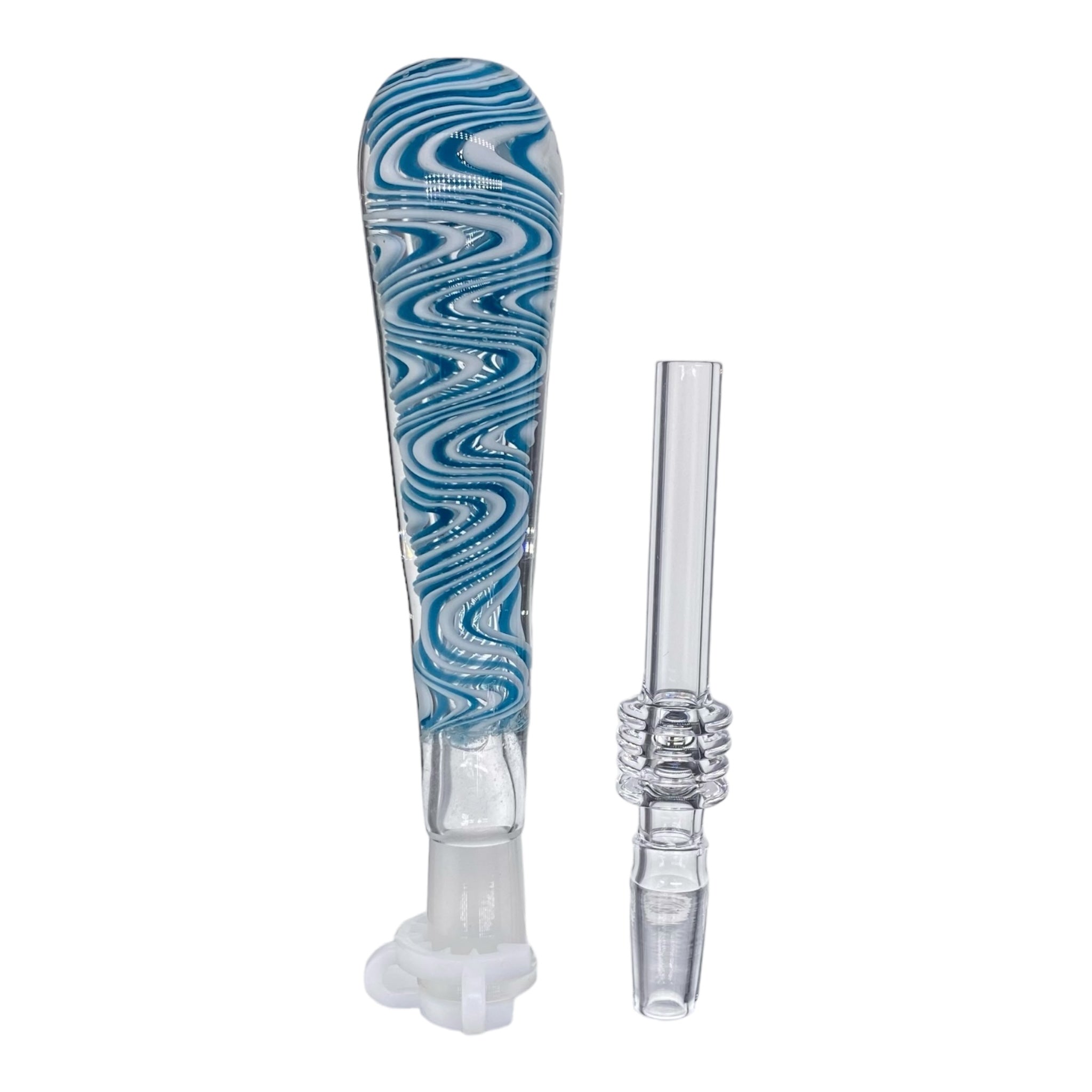 10mm Nectar Collector - Blue And White Linework Inside Out With 10mm Quartz Tip