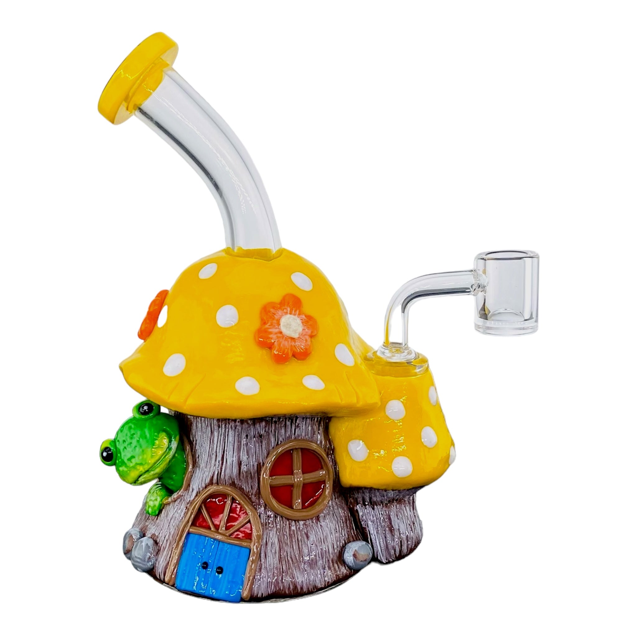 cute girly Yellow And White Mushroom Small Dab Rig With Frog