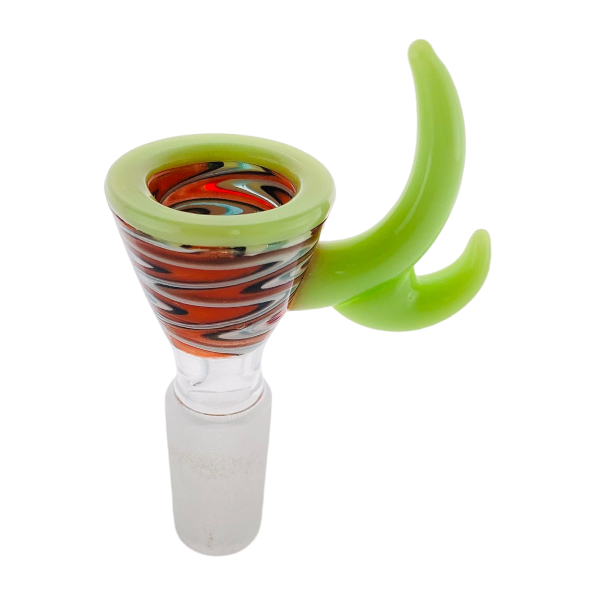 14mm Flower Bowl - Fire and Ice Wig Wag Bong Bowl Piece With Green Horn Handle