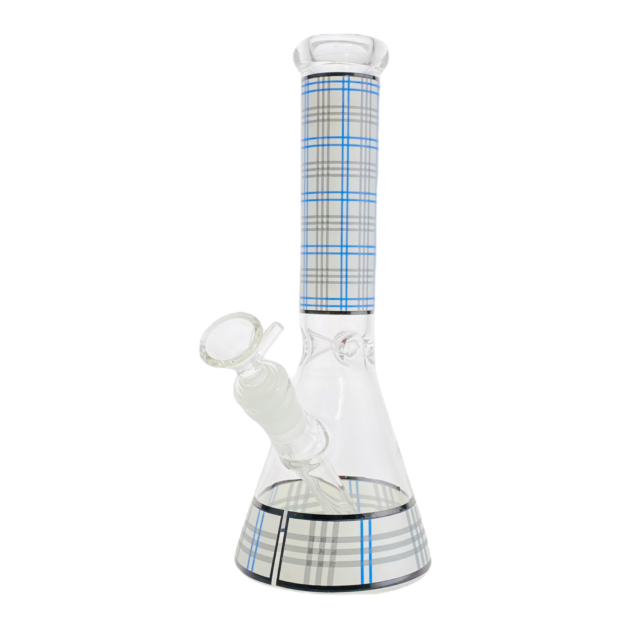 10 Inch Glass Beaker Bong With White And Blue Plaid