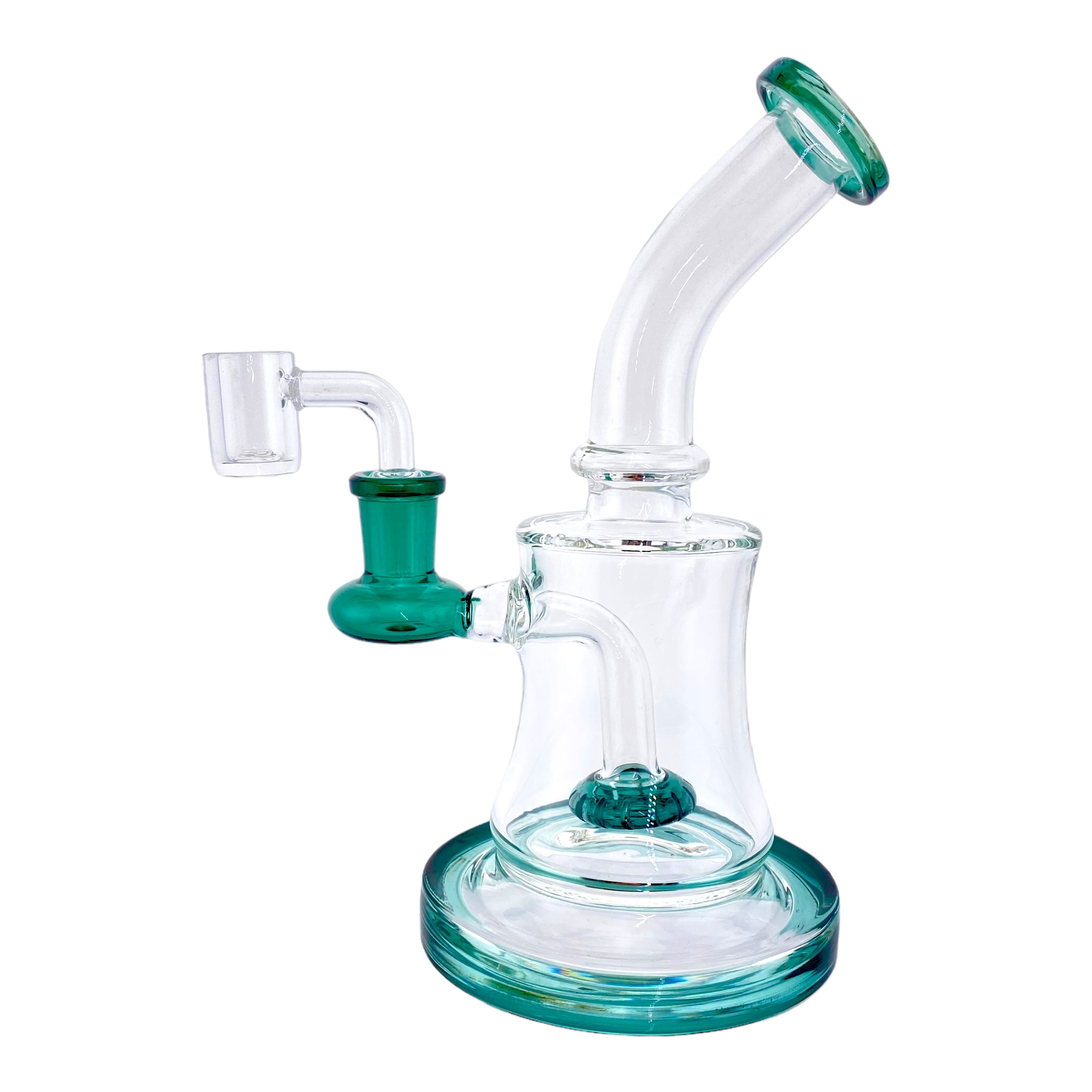 Small Clear Dab Rig With Dark Green Showerhead Perc