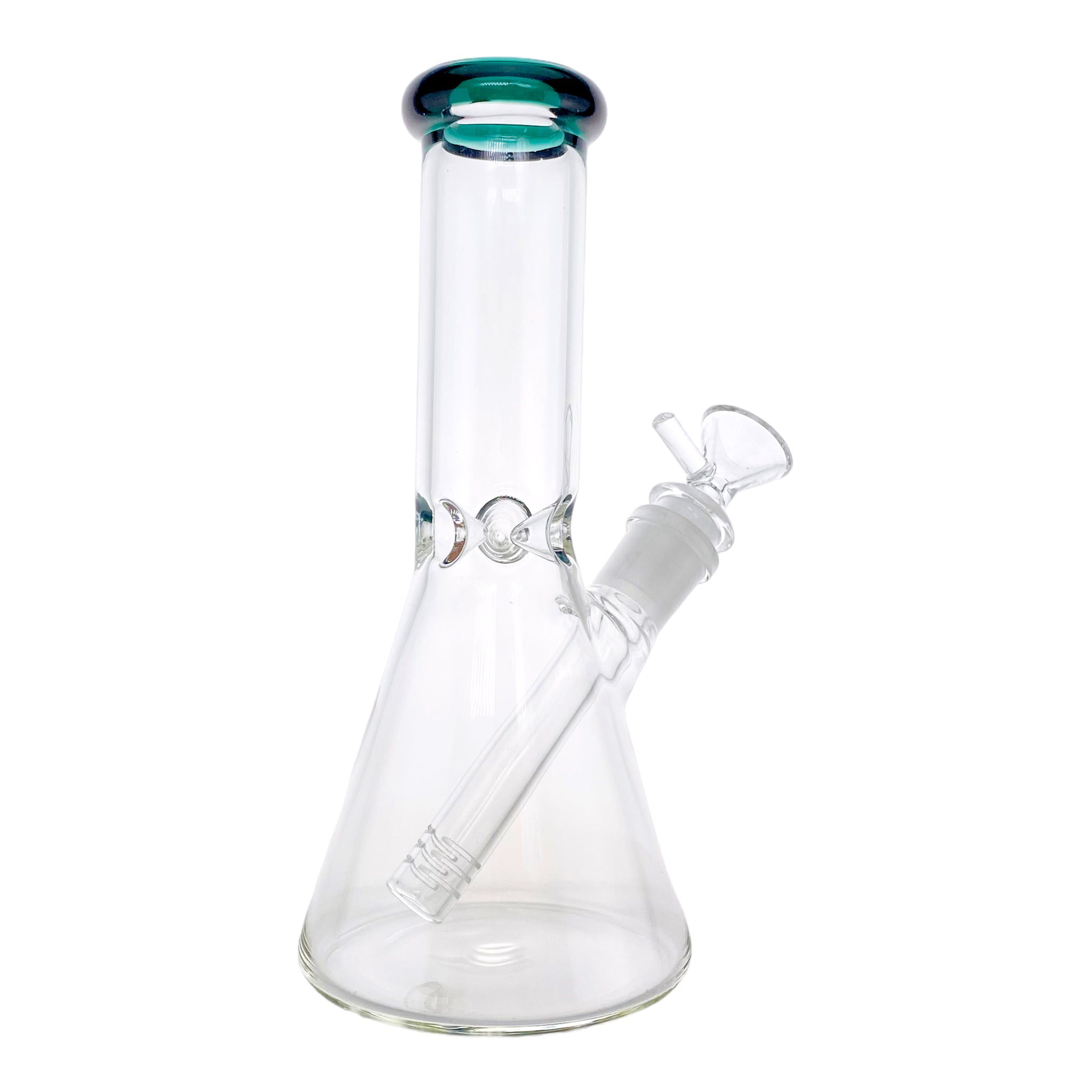 8 Inch Small Clear Beaker Bong With Lake Green Color Lip