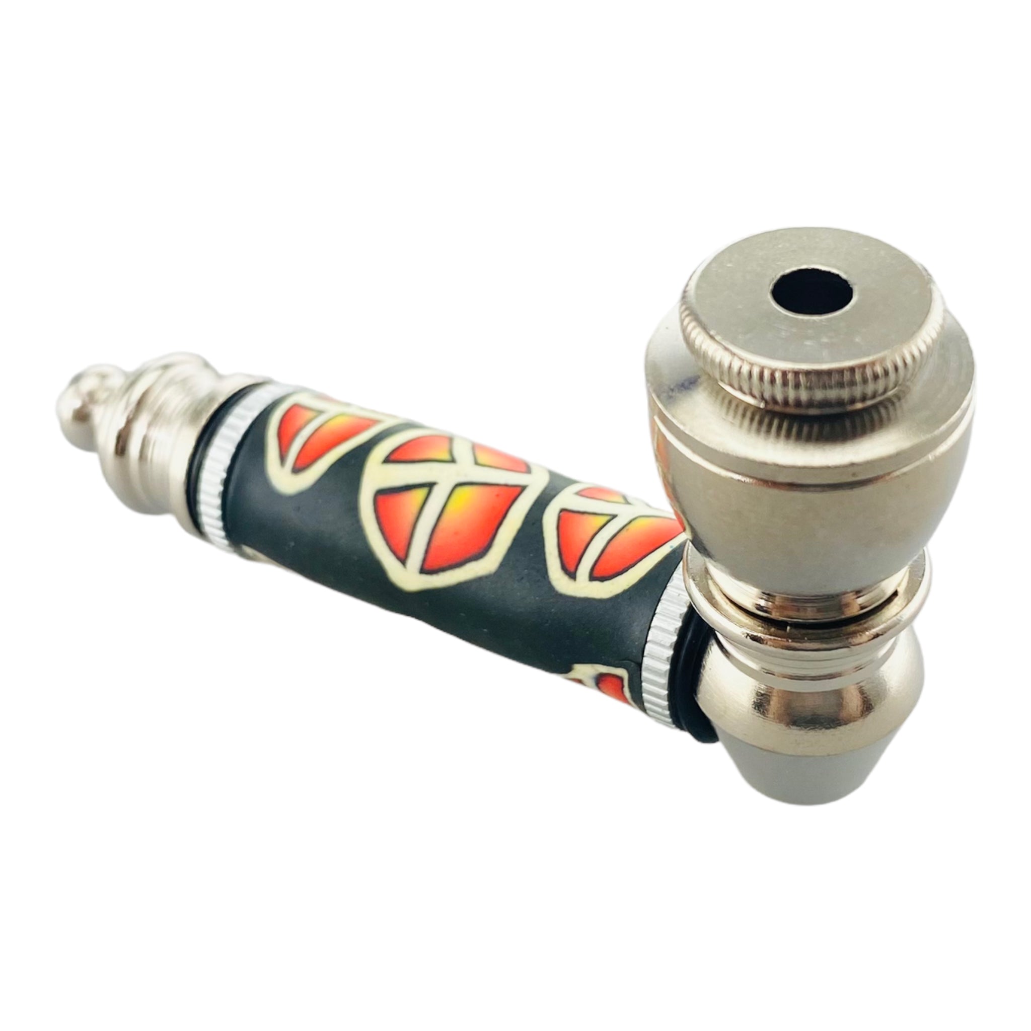 Silver Chrome Hand Pipe With Sunburst Peace Signs