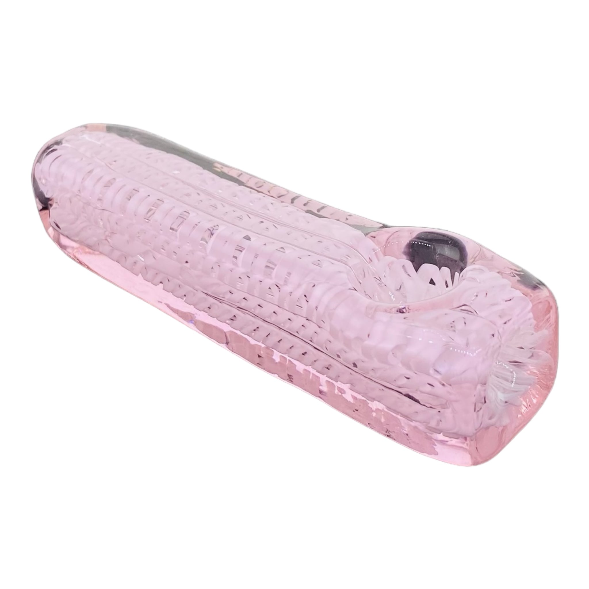 Glass Hand Pipes - Pink And White Linework Twist Rectangle Glass Hand Pipe