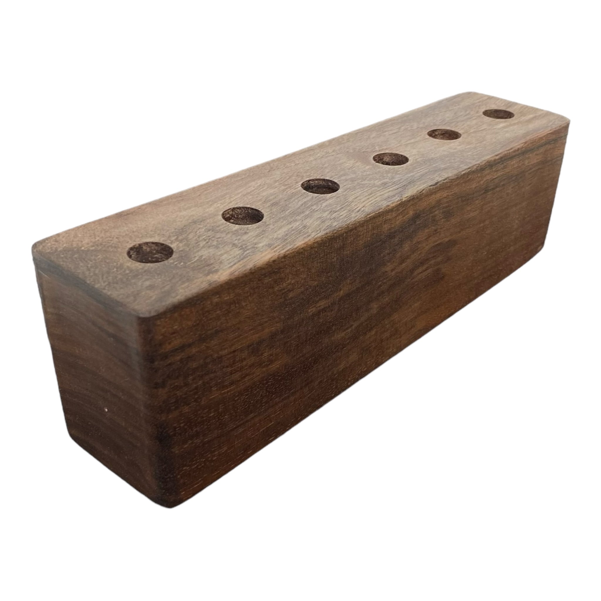 6 Hole Wood Display Stand Holder For 14mm Bong Bowl Pieces Or Quartz Bangers - Black Walnut