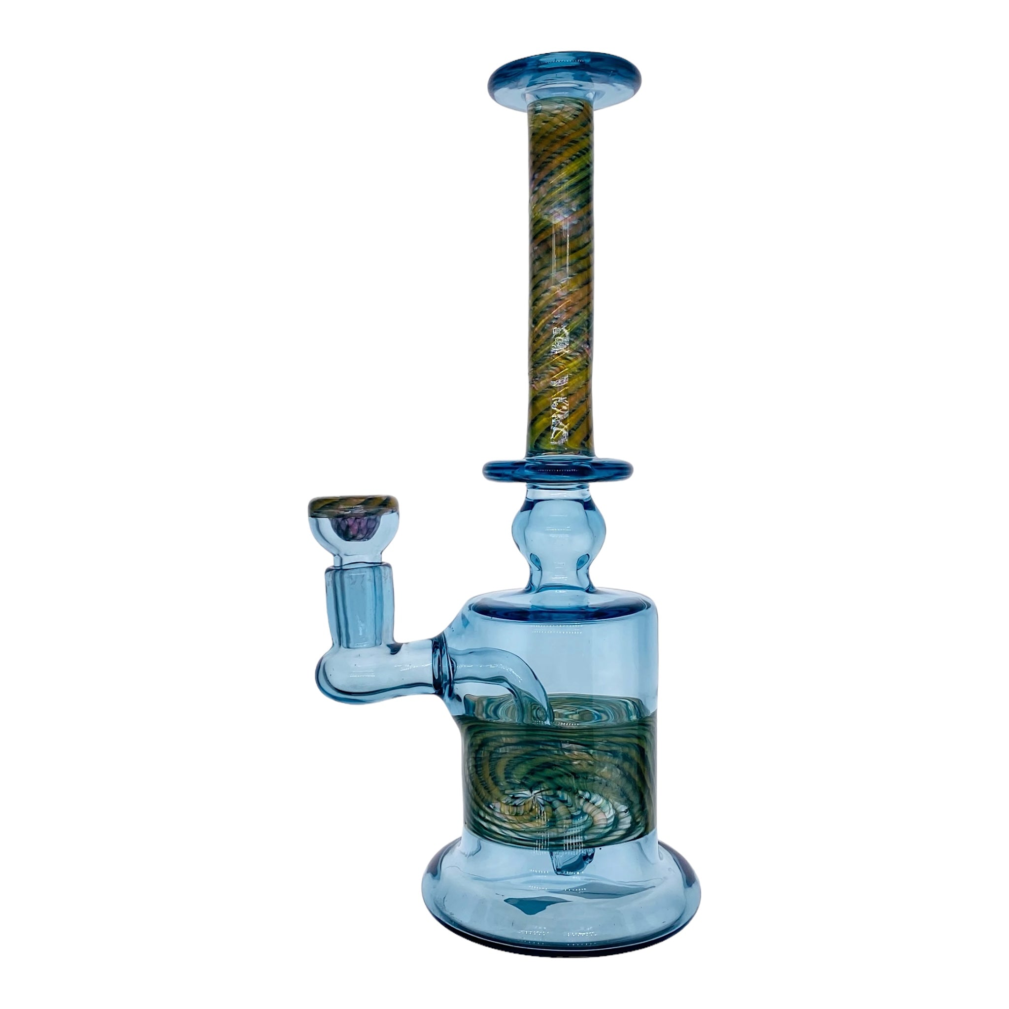 heady glass dab rig by Scott Griffin Glass - Raindrop Blue With Fume Twist Minitube