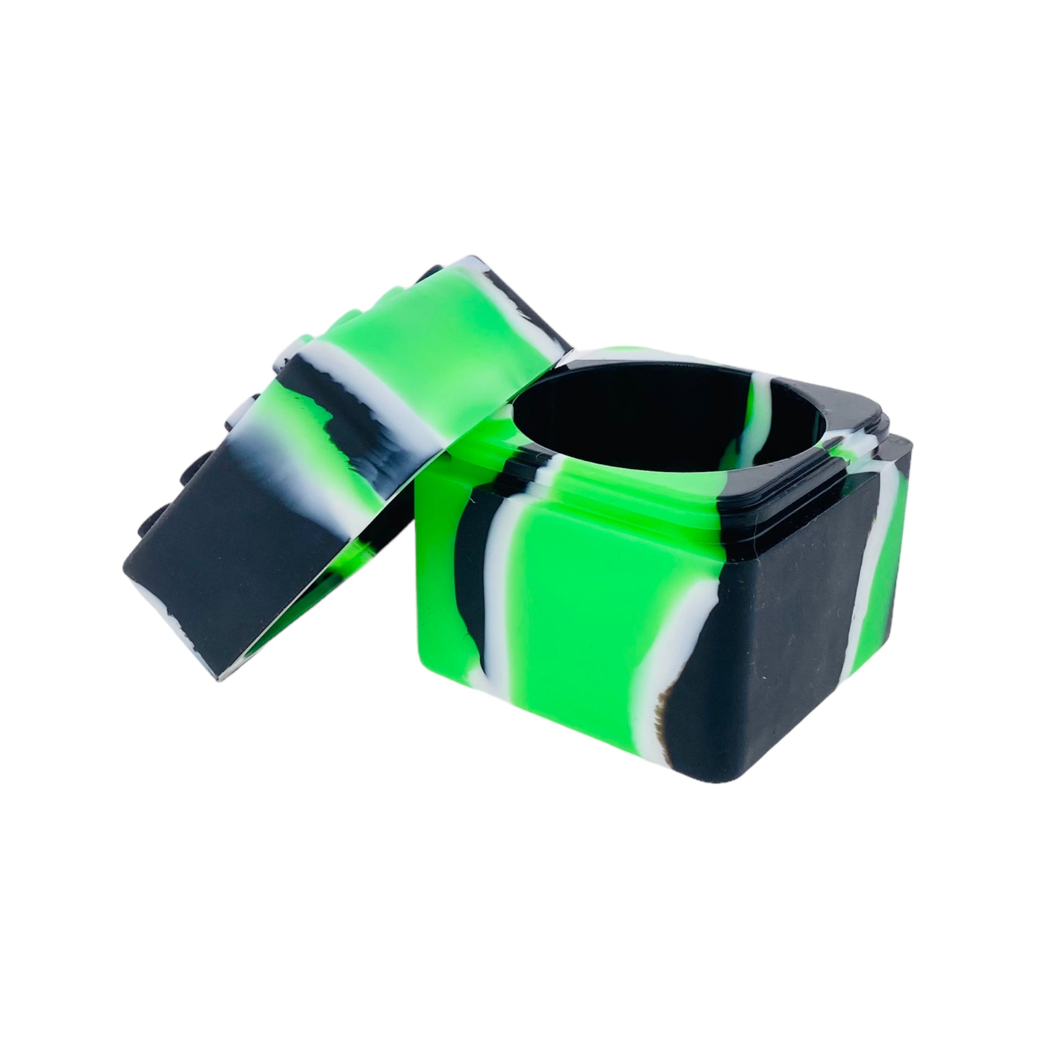 Large Square Silicone Container Green, White & Black