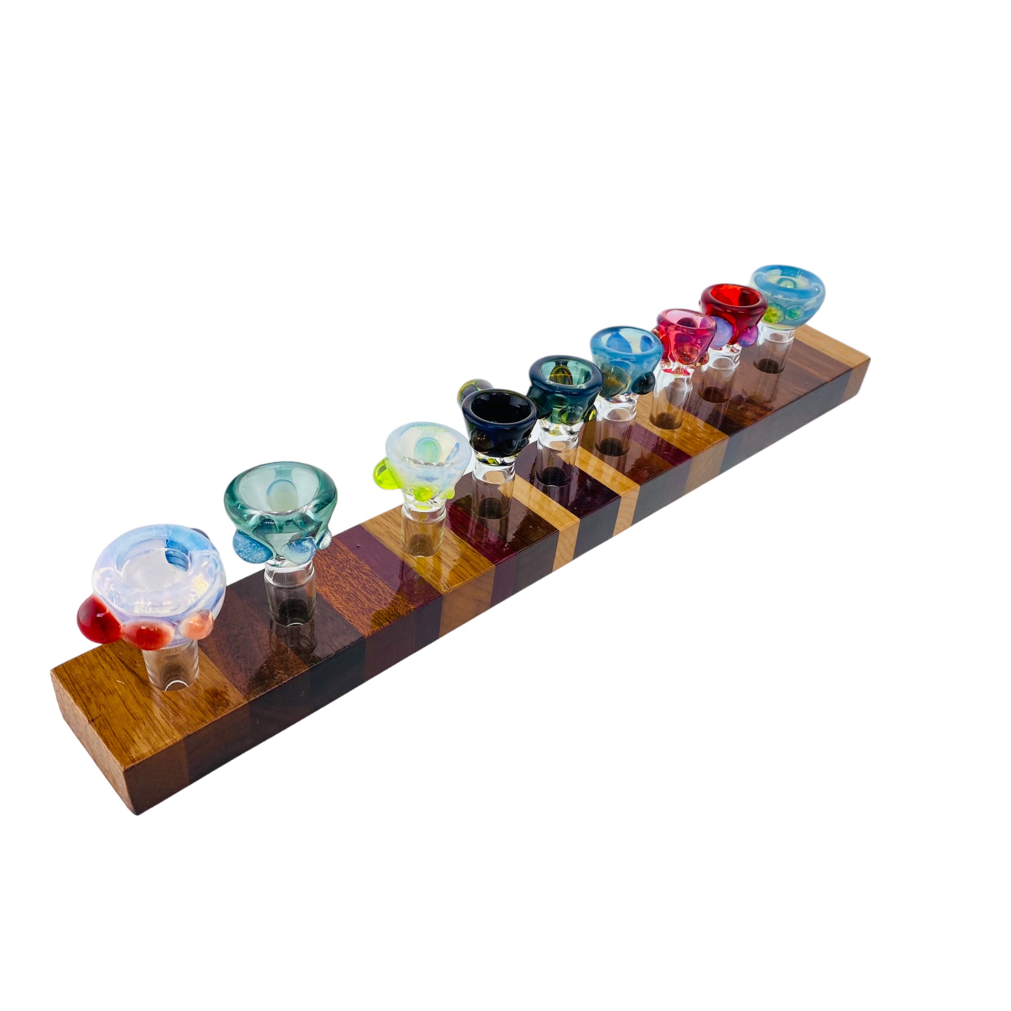 9 Hole Wood Display Stand Holder For 14mm Bong Bowl Pieces Or Quartz Bangers - Butcher Block