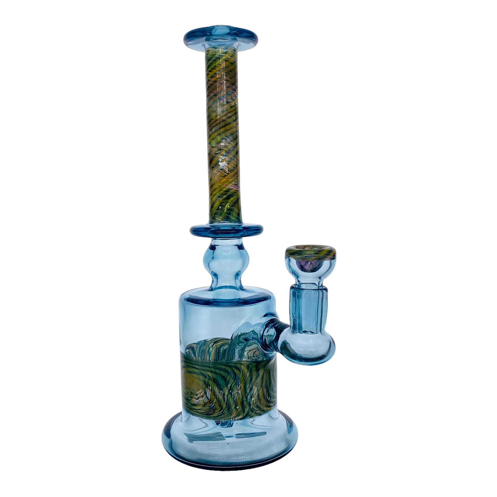 heady glass dab rig by Scott Griffin Glass - Raindrop Blue With Fume Twist Minitube