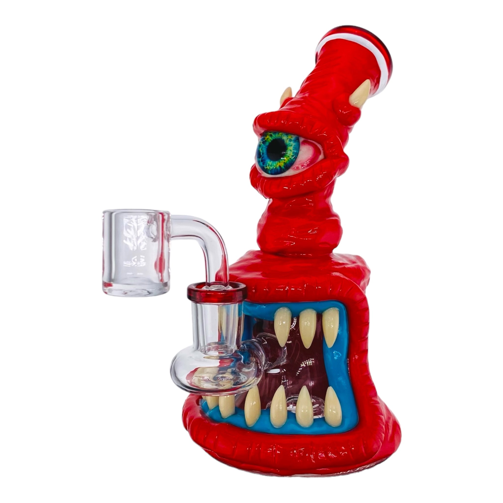 small red cute dab rig with halloween themed creature on it for sale