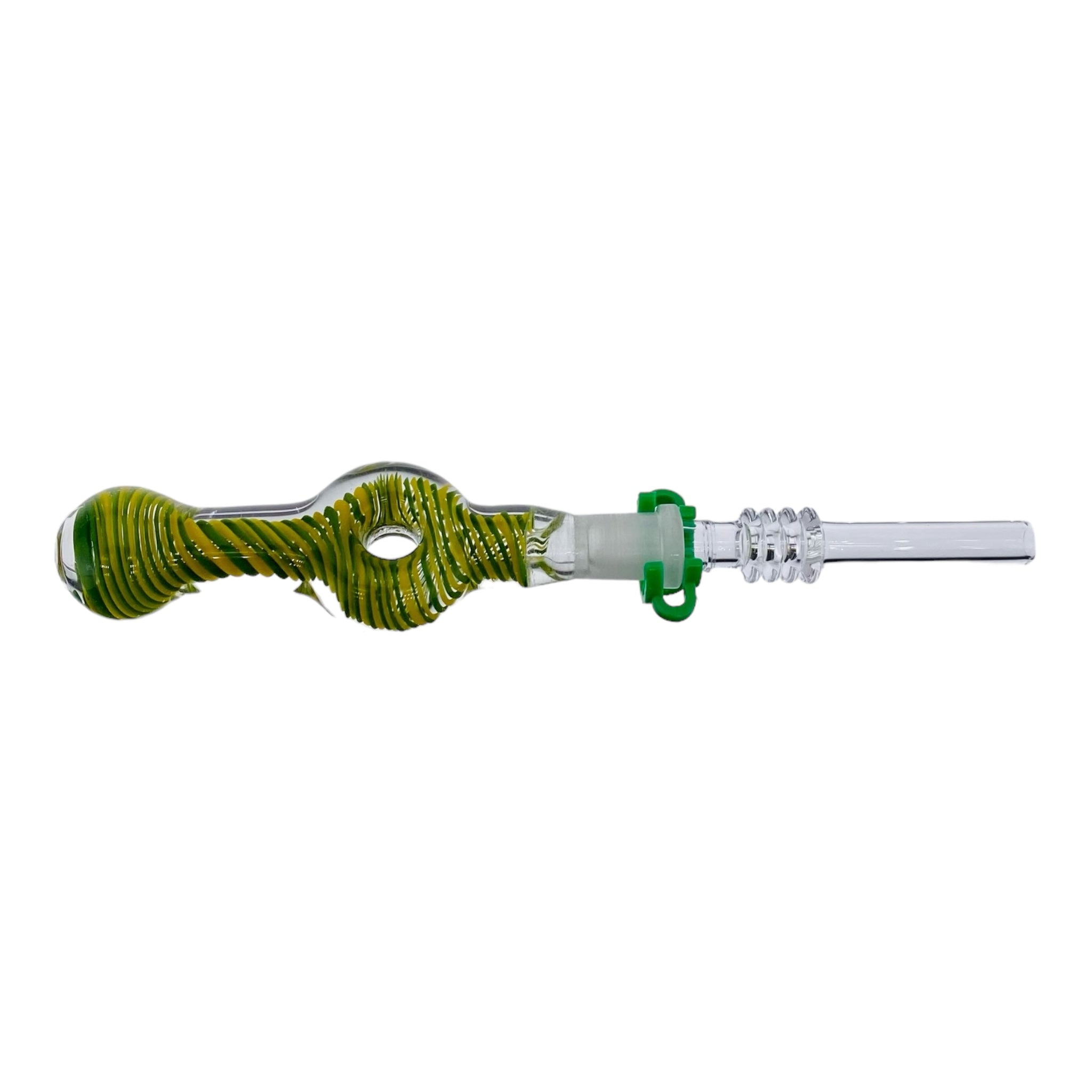 10mm Nectar Collector - Green And Yellow Inside Out Spiral Donut With Quartz Tip