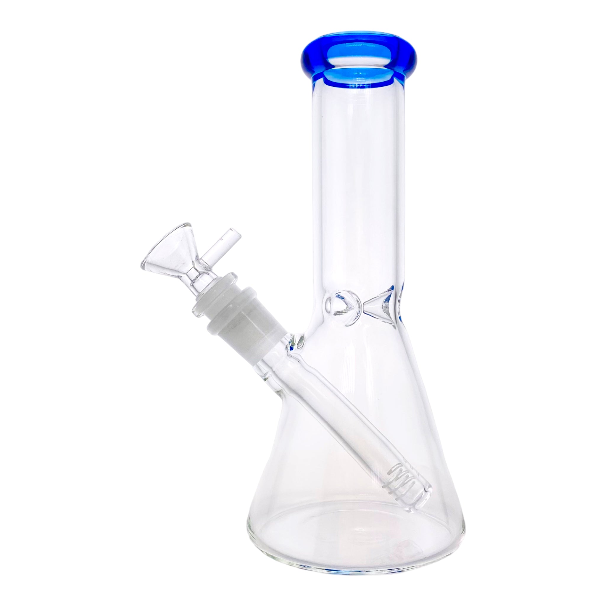 8 Inch Small Clear Beaker Bong With Blue Color Lip