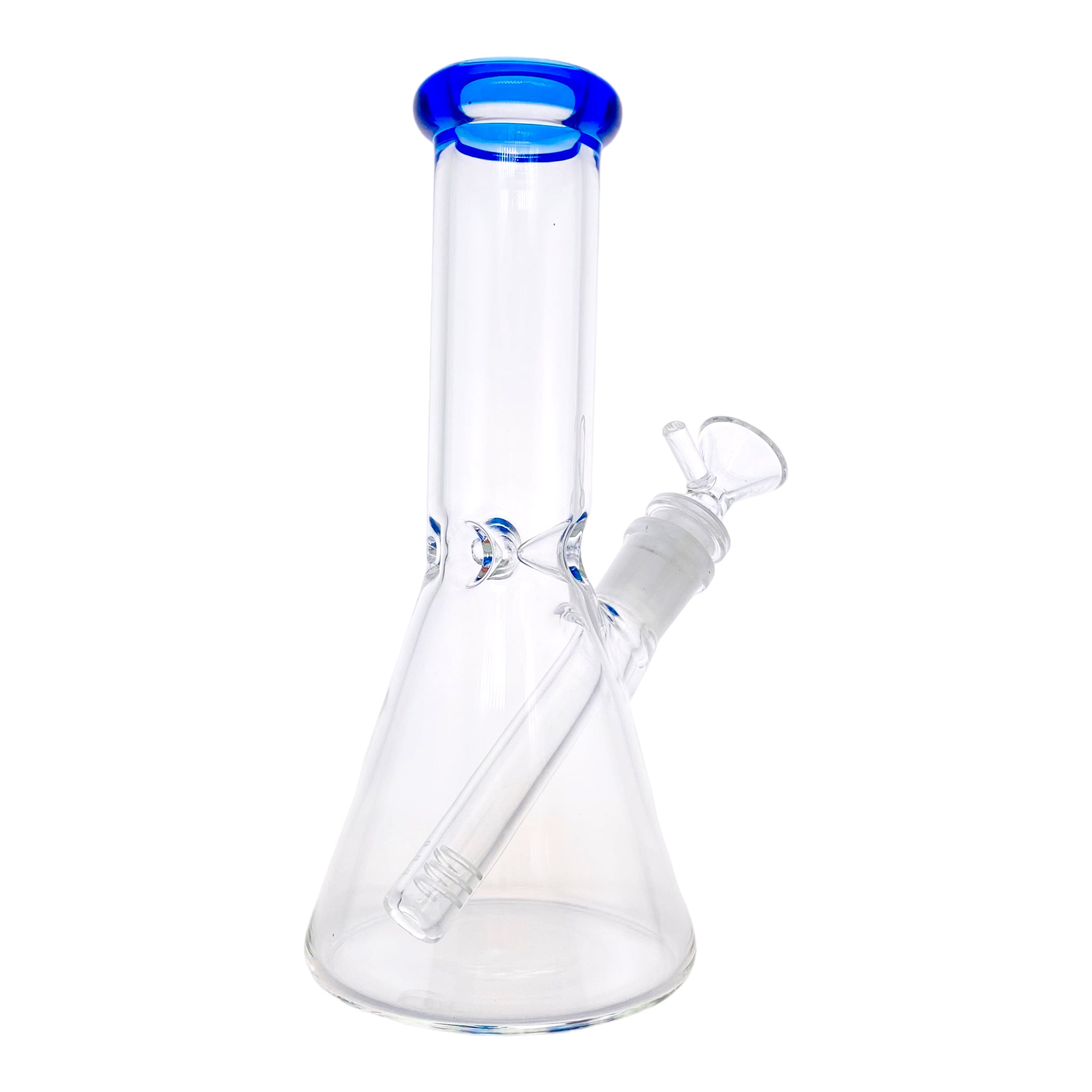 8 Inch Small Clear Beaker Bong With Blue Color Lip