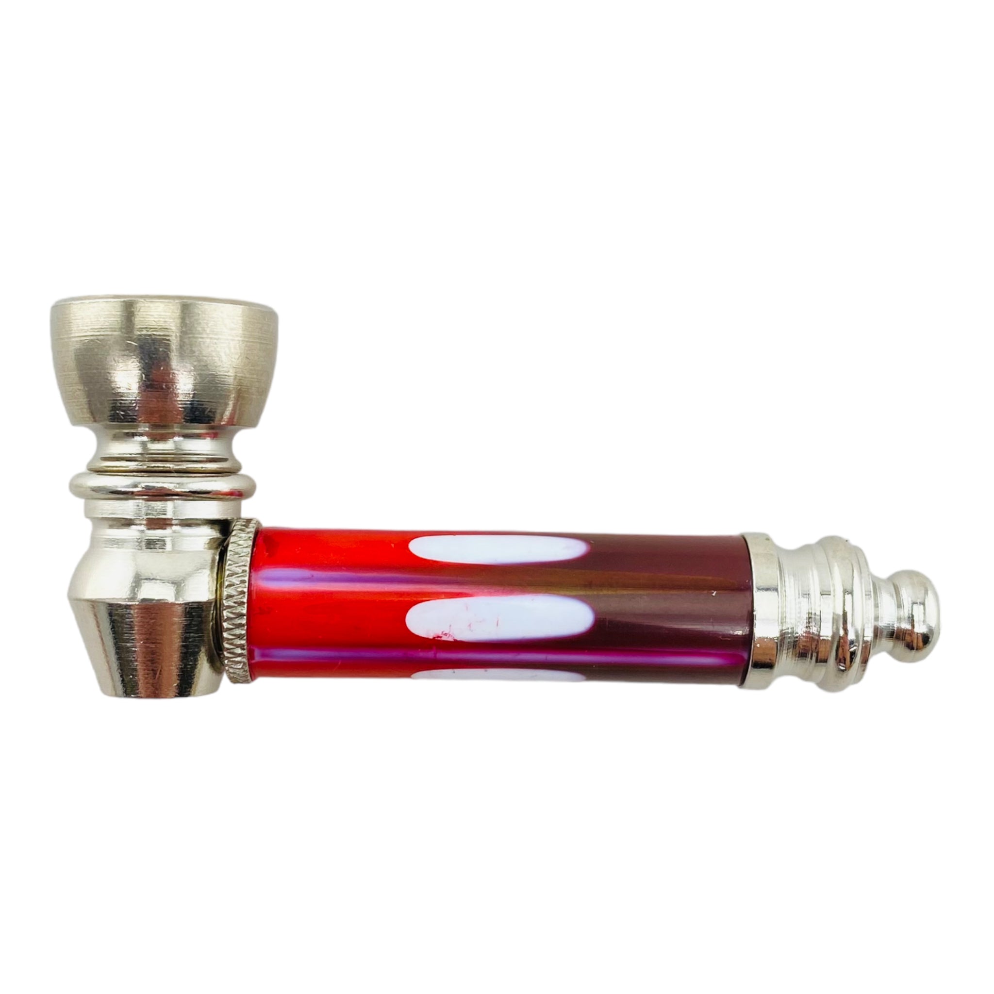Metal Hand Pipes - Silver Chrome Hand Pipe With Decorative Red Plastic Stem