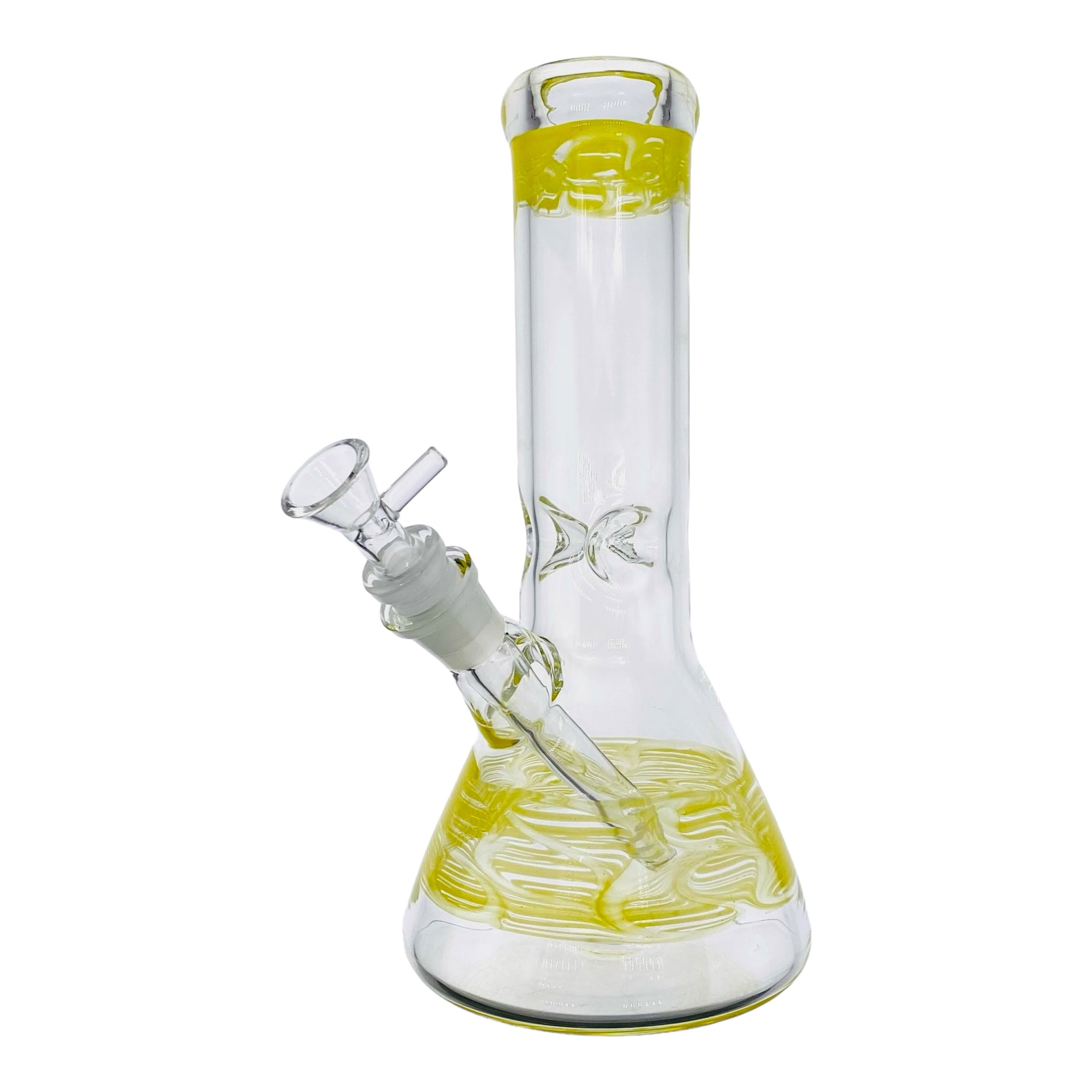 10 Inch Clear Beaker Glass Bong With Yellow Wrap And Rake